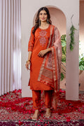 Graceful Straight Kurti Set with Chanderi Dupatta