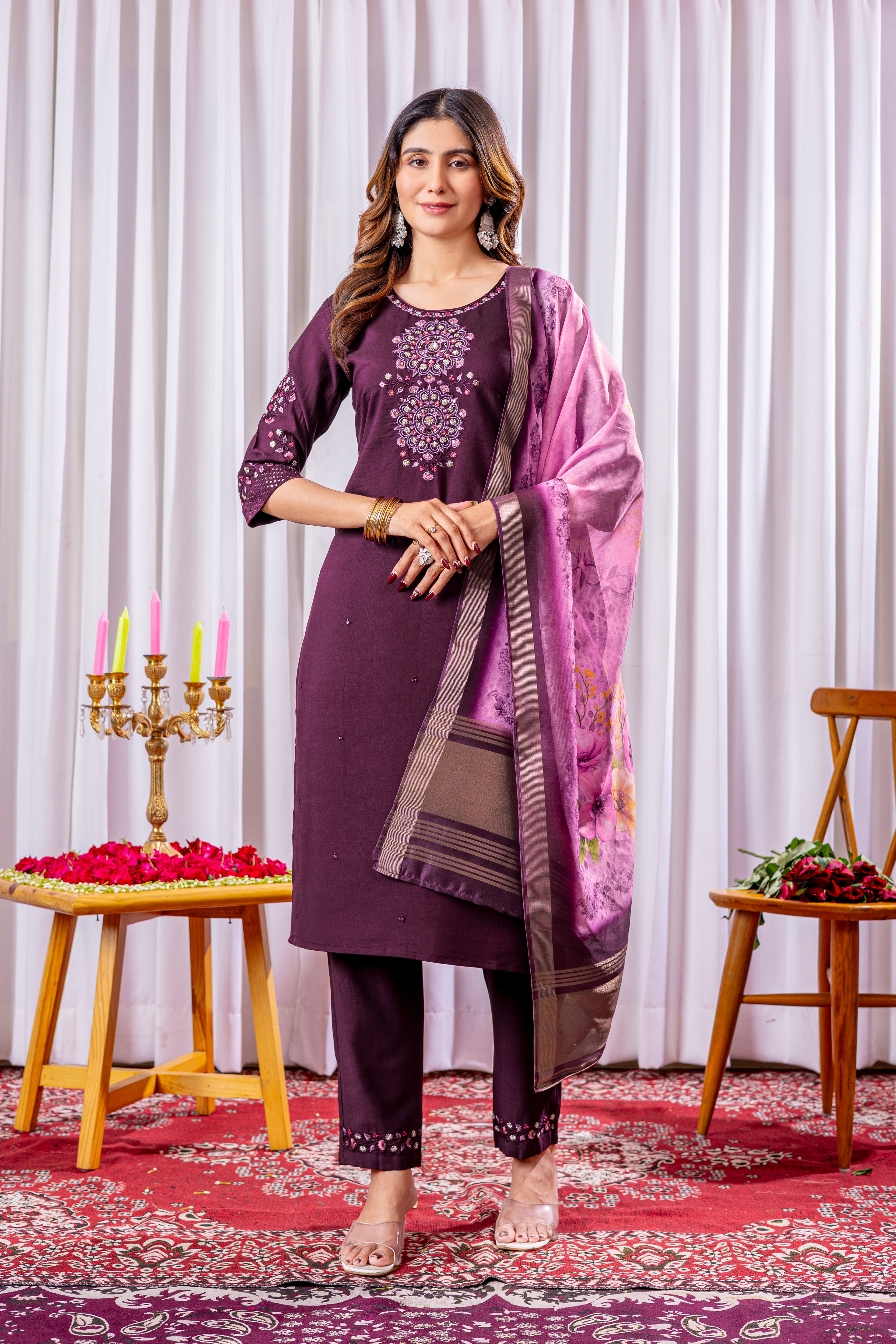Graceful Straight Kurti Set with Chanderi Dupatta