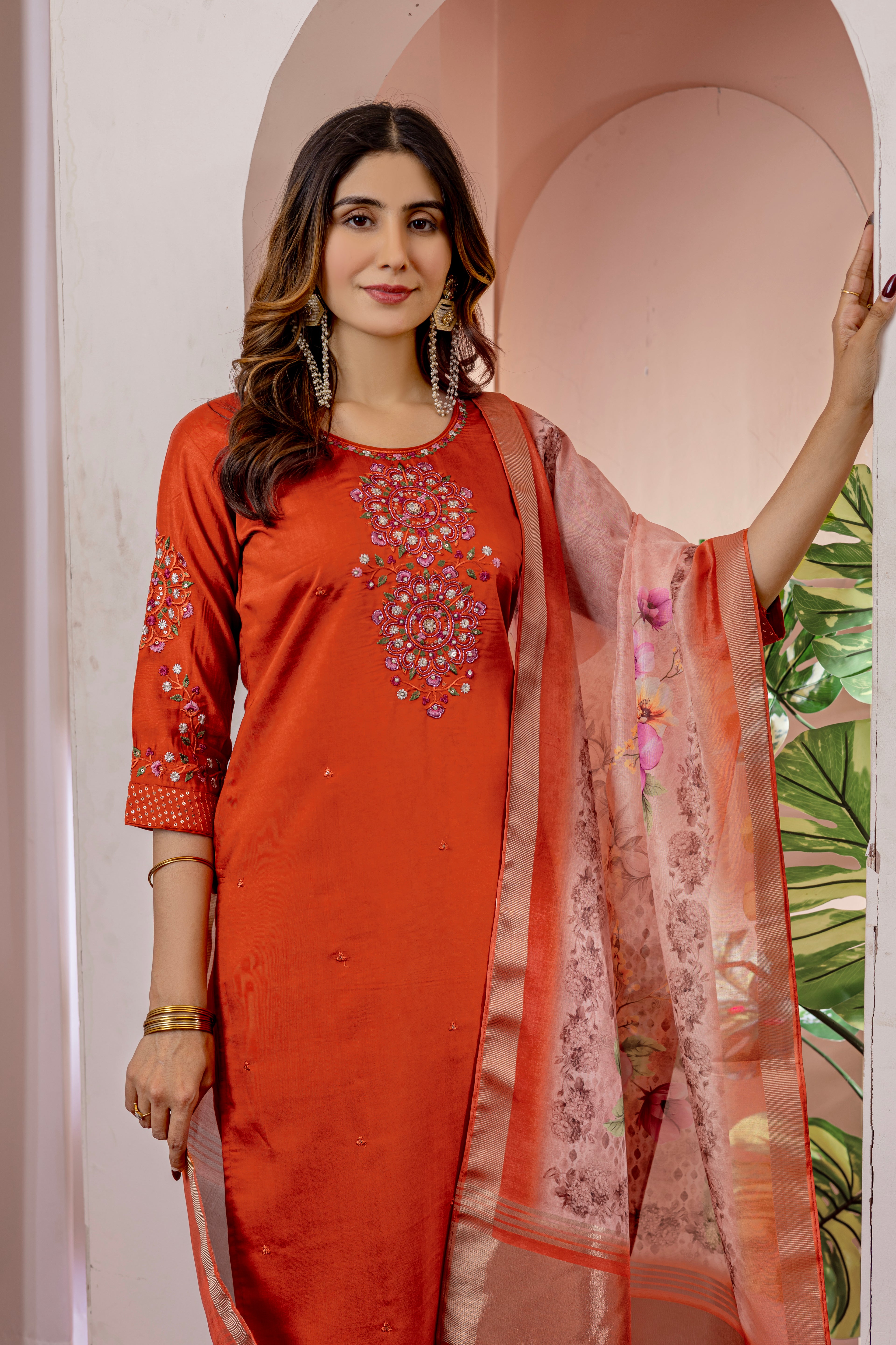 Graceful Straight Kurti Set with Chanderi Dupatta