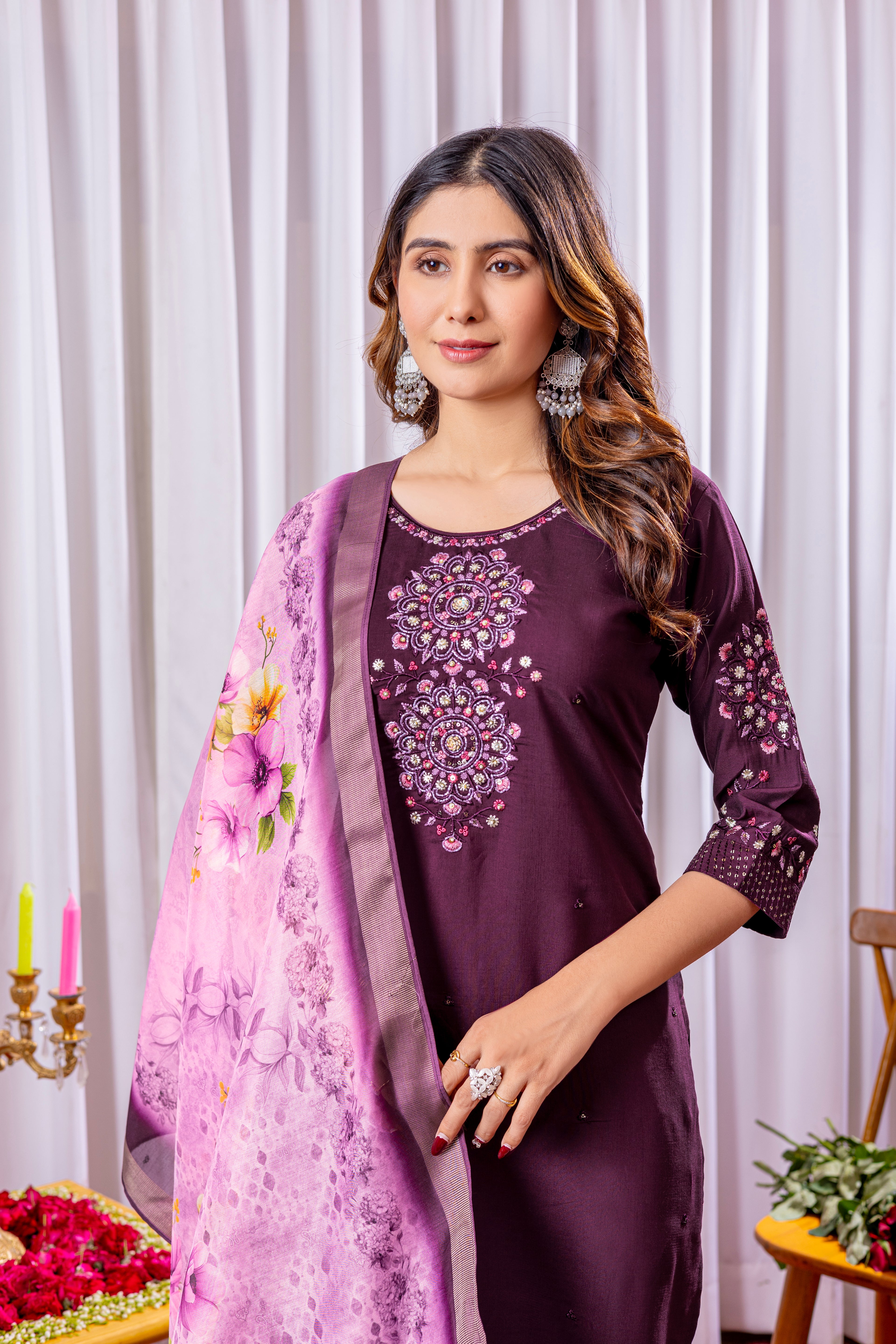 Graceful Straight Kurti Set with Chanderi Dupatta