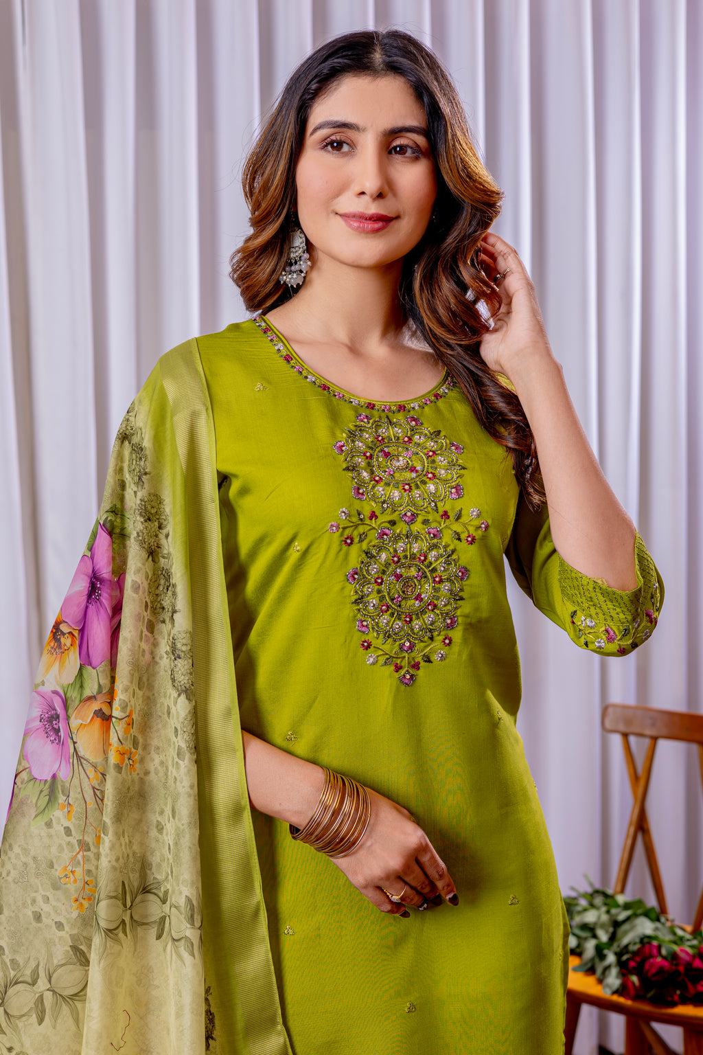 Graceful Straight Kurti Set with Chanderi Dupatta