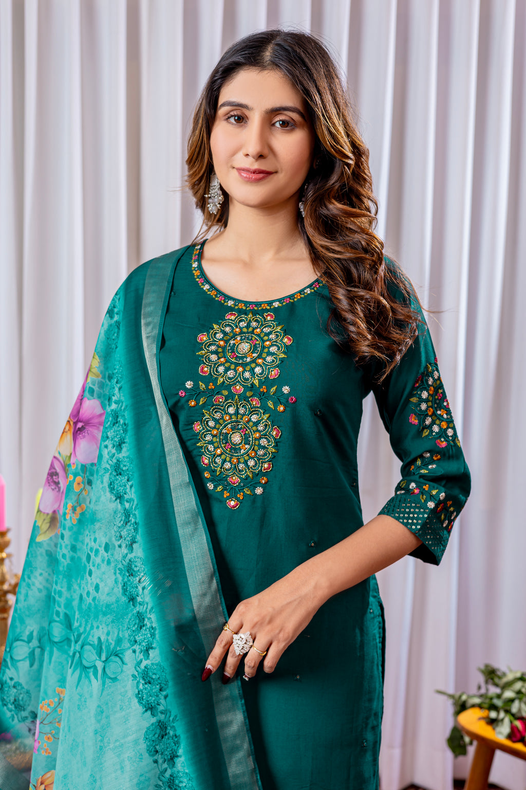 Graceful Straight Kurti Set with Chanderi Dupatta
