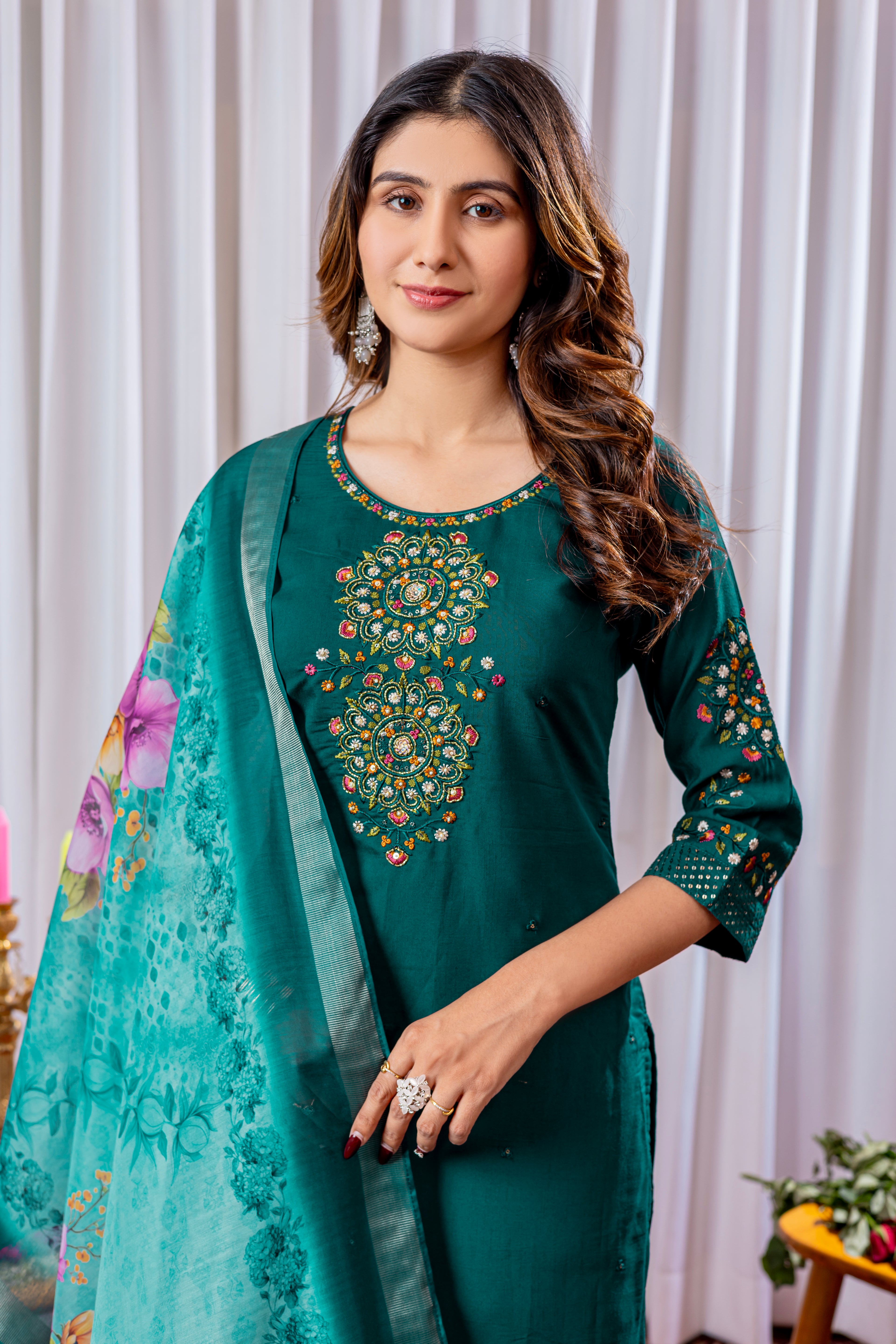 Graceful Straight Kurti Set with Chanderi Dupatta