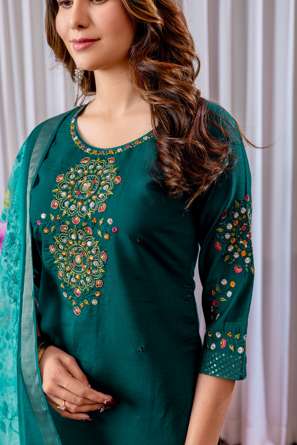Graceful Straight Kurti Set with Chanderi Dupatta