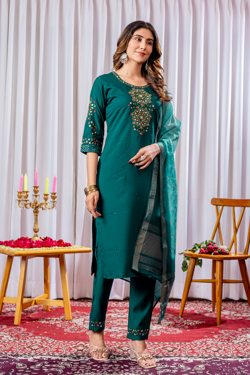 Graceful Straight Kurti Set with Chanderi Dupatta