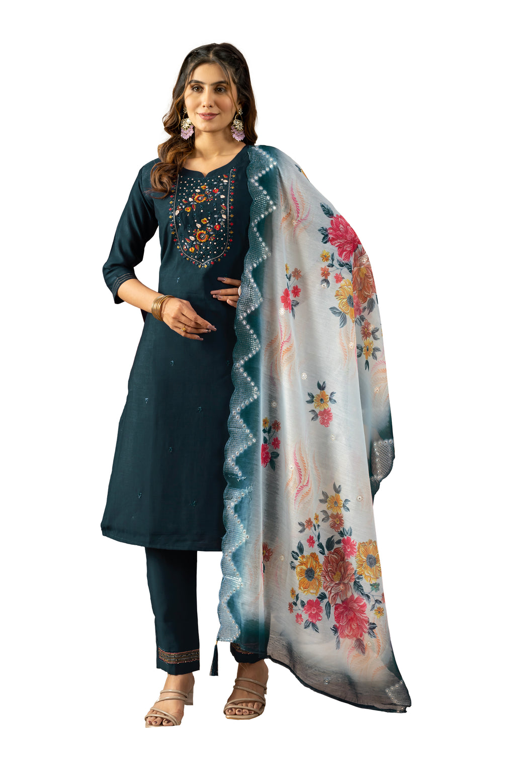 Elegant Straight Kurti Pant Dupatta Set