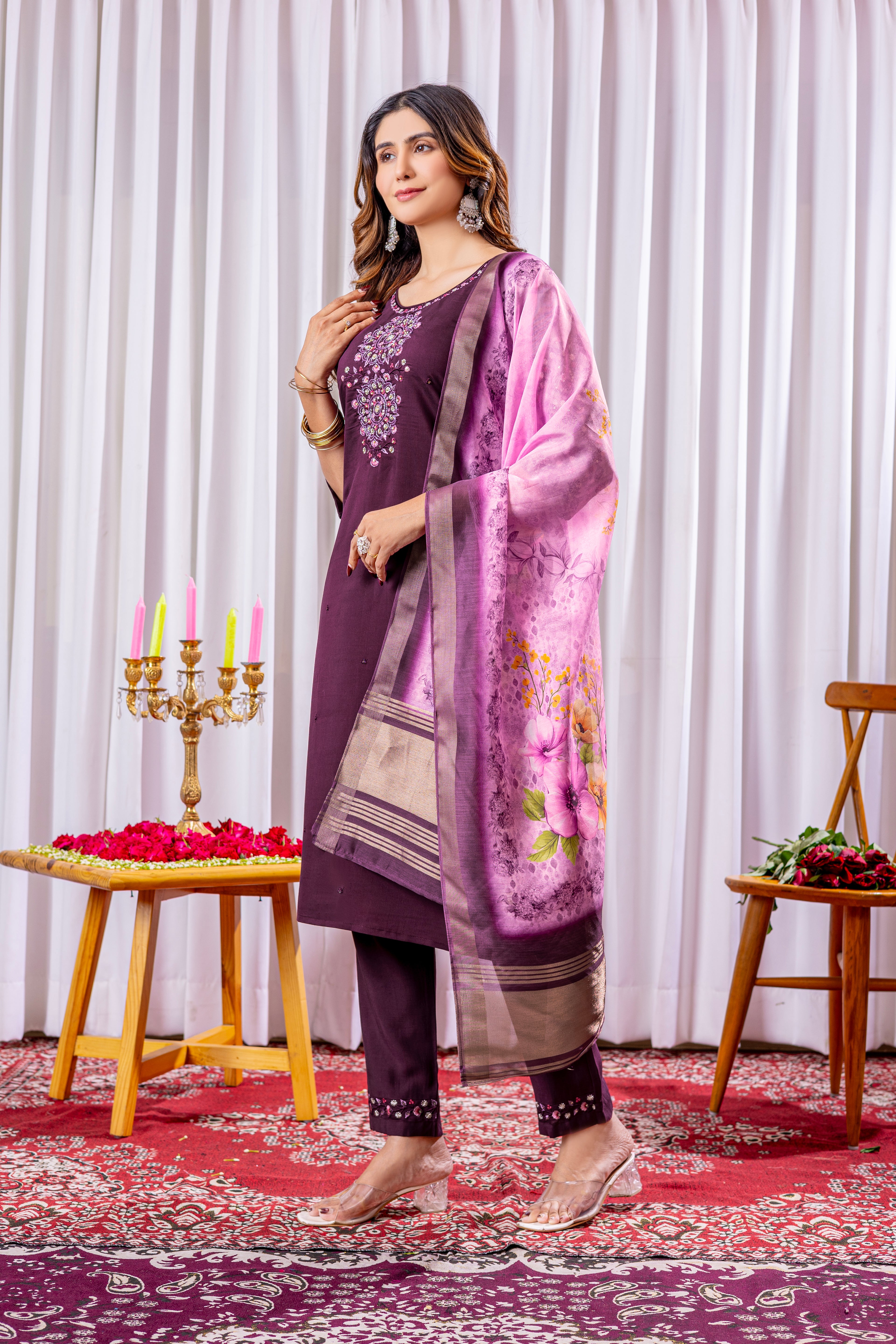Graceful Straight Kurti Set with Chanderi Dupatta
