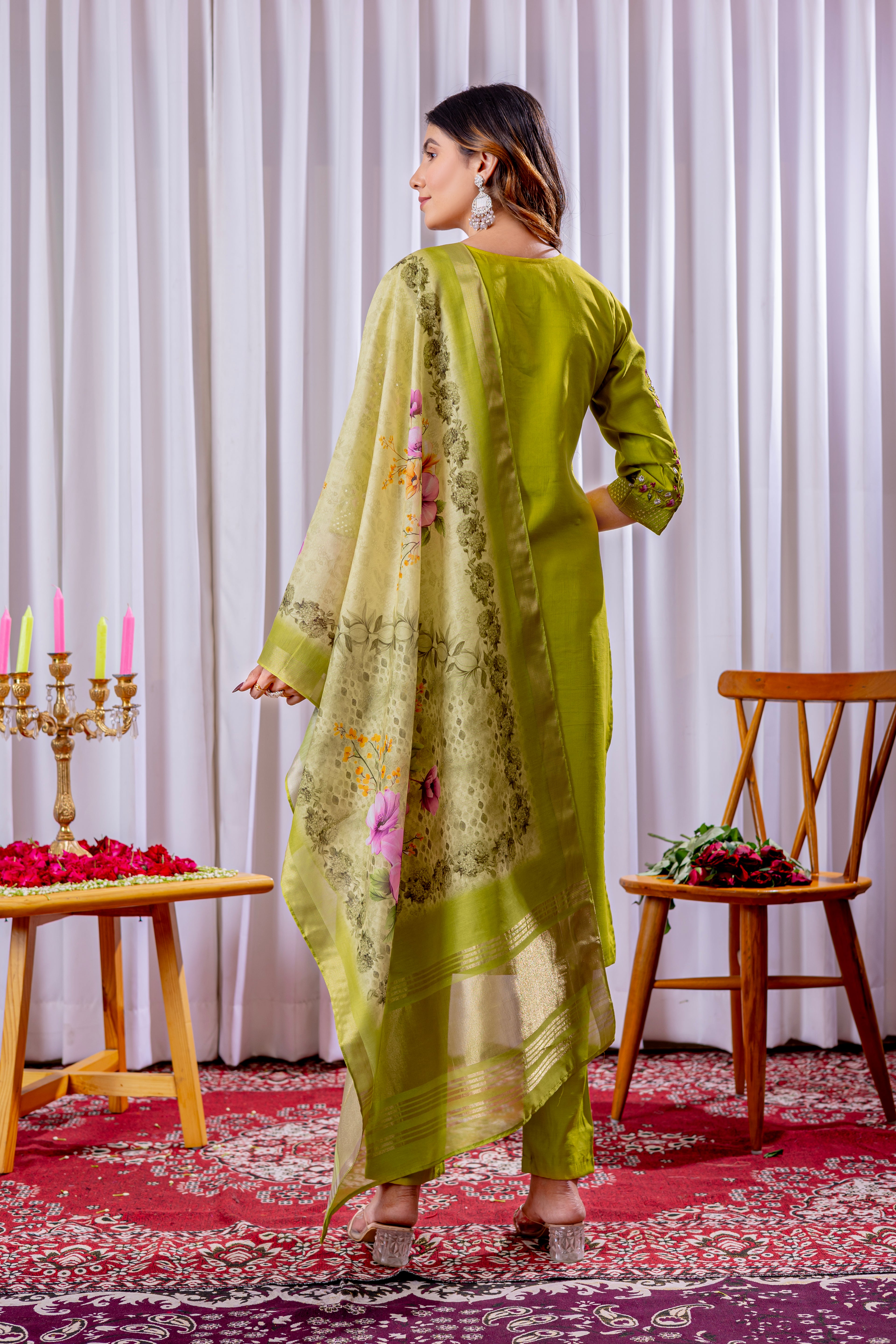 Graceful Straight Kurti Set with Chanderi Dupatta