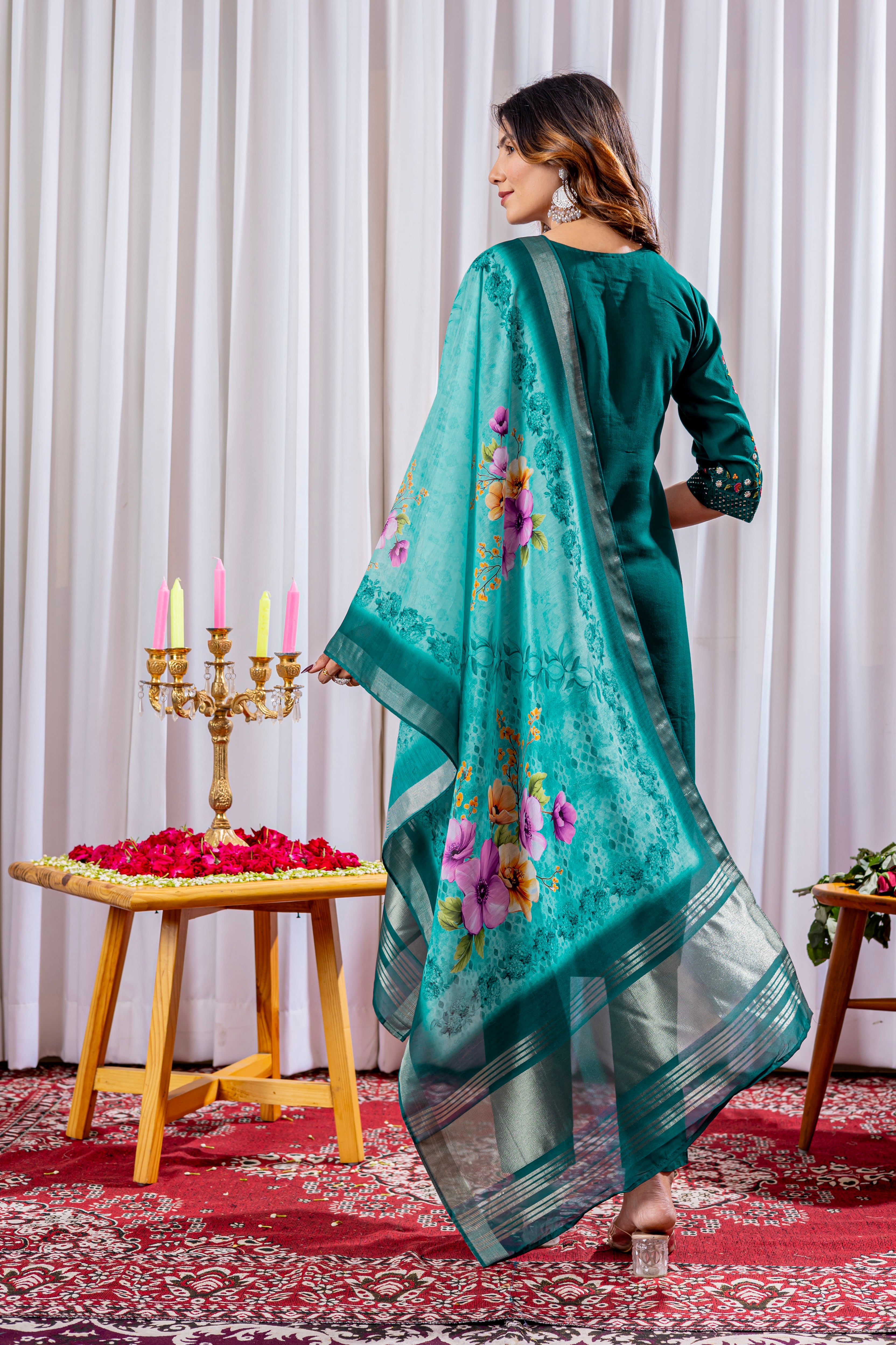 Graceful Straight Kurti Set with Chanderi Dupatta