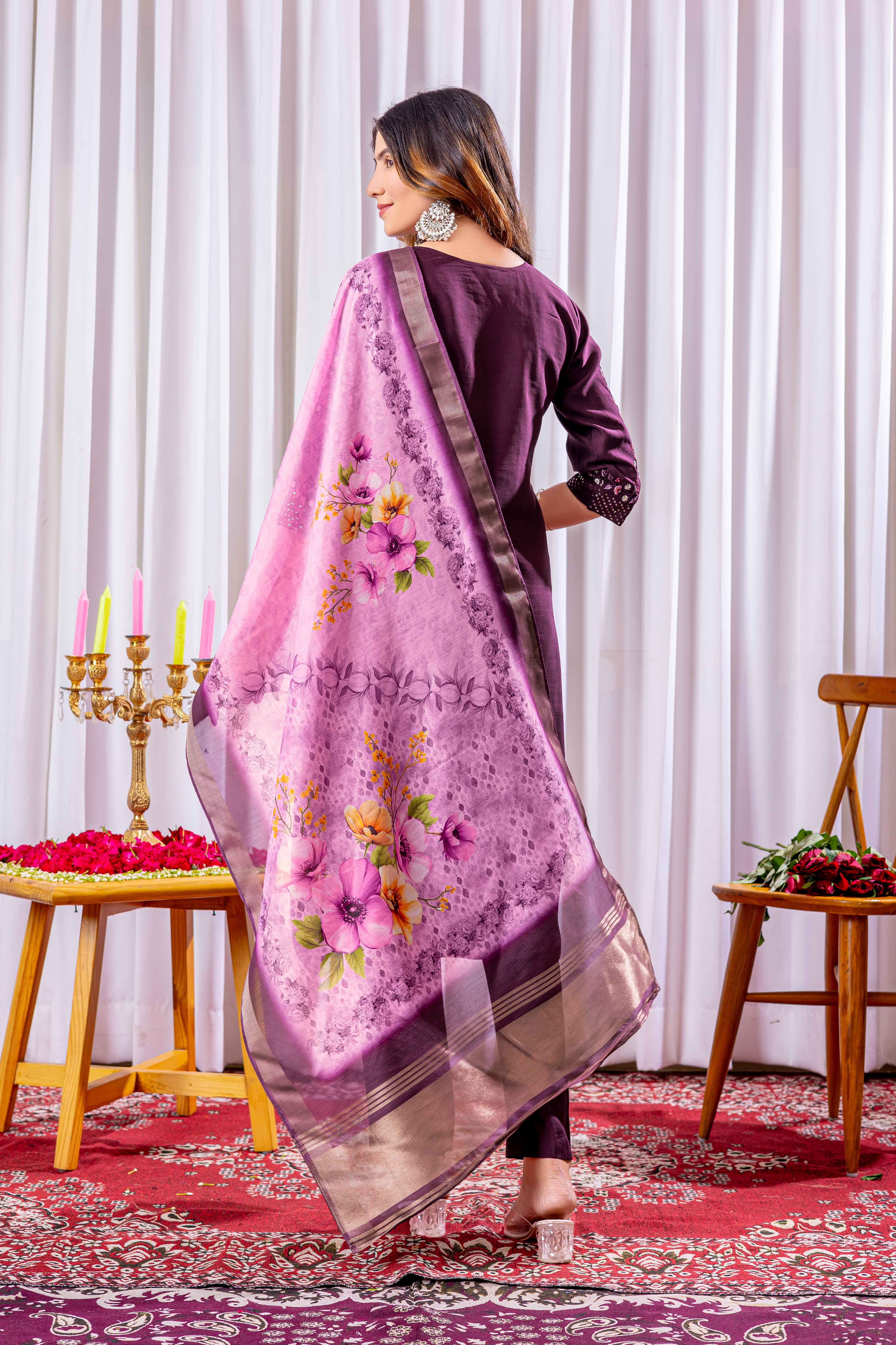 Graceful Straight Kurti Set with Chanderi Dupatta