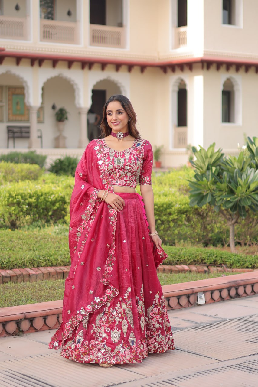 Bridal Style Gold Crush Lehenga with Heavy Zari & Sequins Embroidery