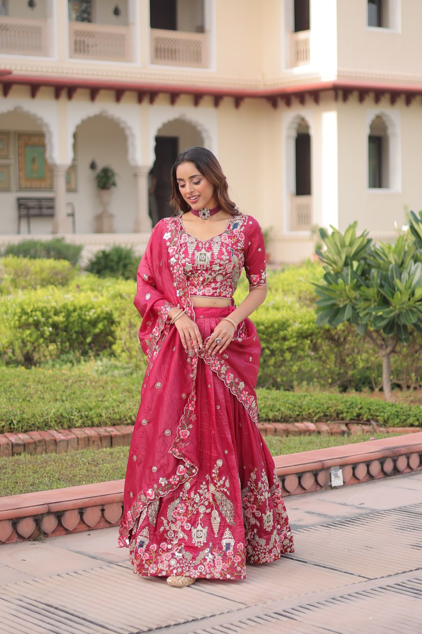 Bridal Style Gold Crush Lehenga with Heavy Zari & Sequins Embroidery