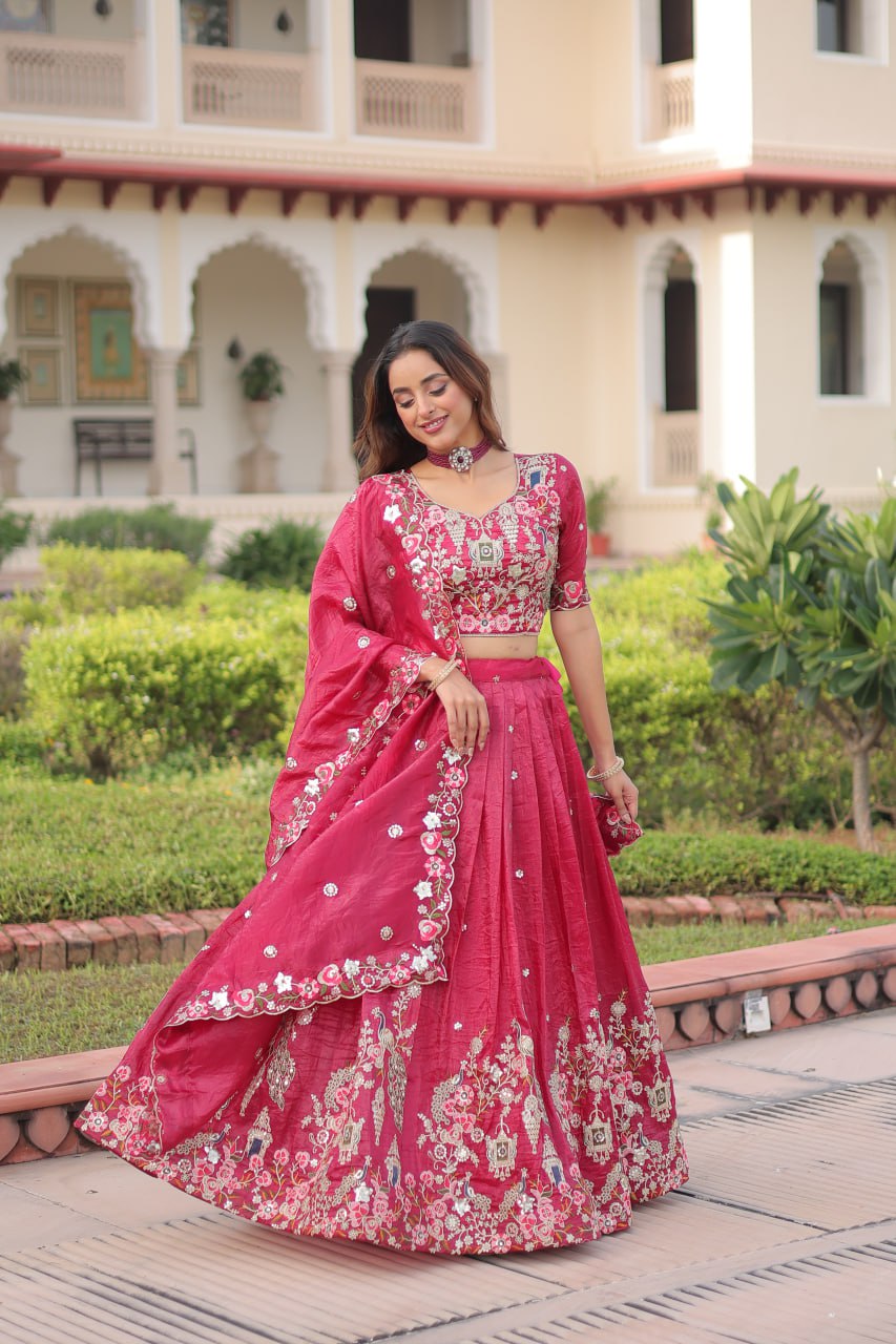 Bridal Style Gold Crush Lehenga with Heavy Zari & Sequins Embroidery