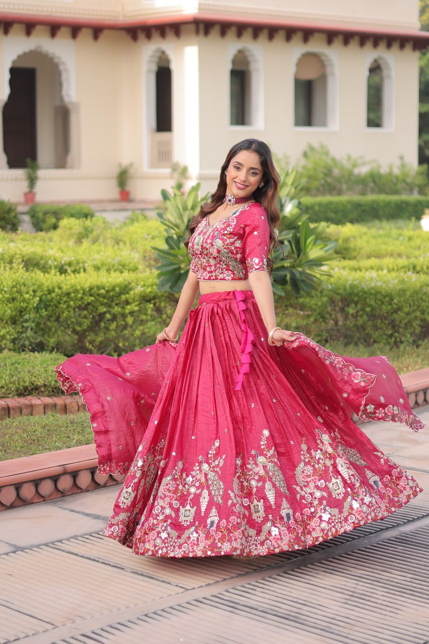 Bridal Style Gold Crush Lehenga with Heavy Zari & Sequins Embroidery