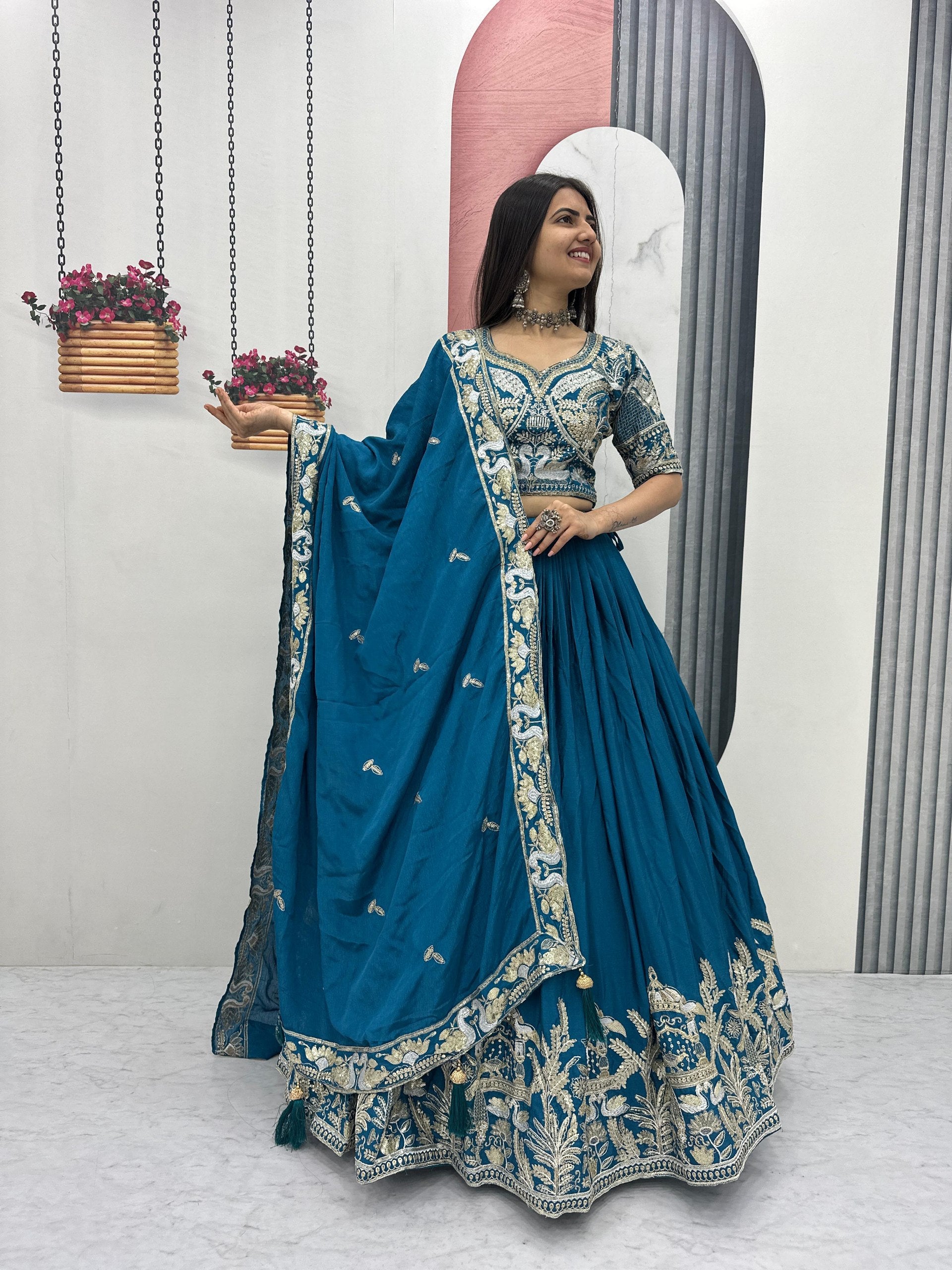 Premium Chinon Heavy Embroidered Lehenga Choli with Dupatta