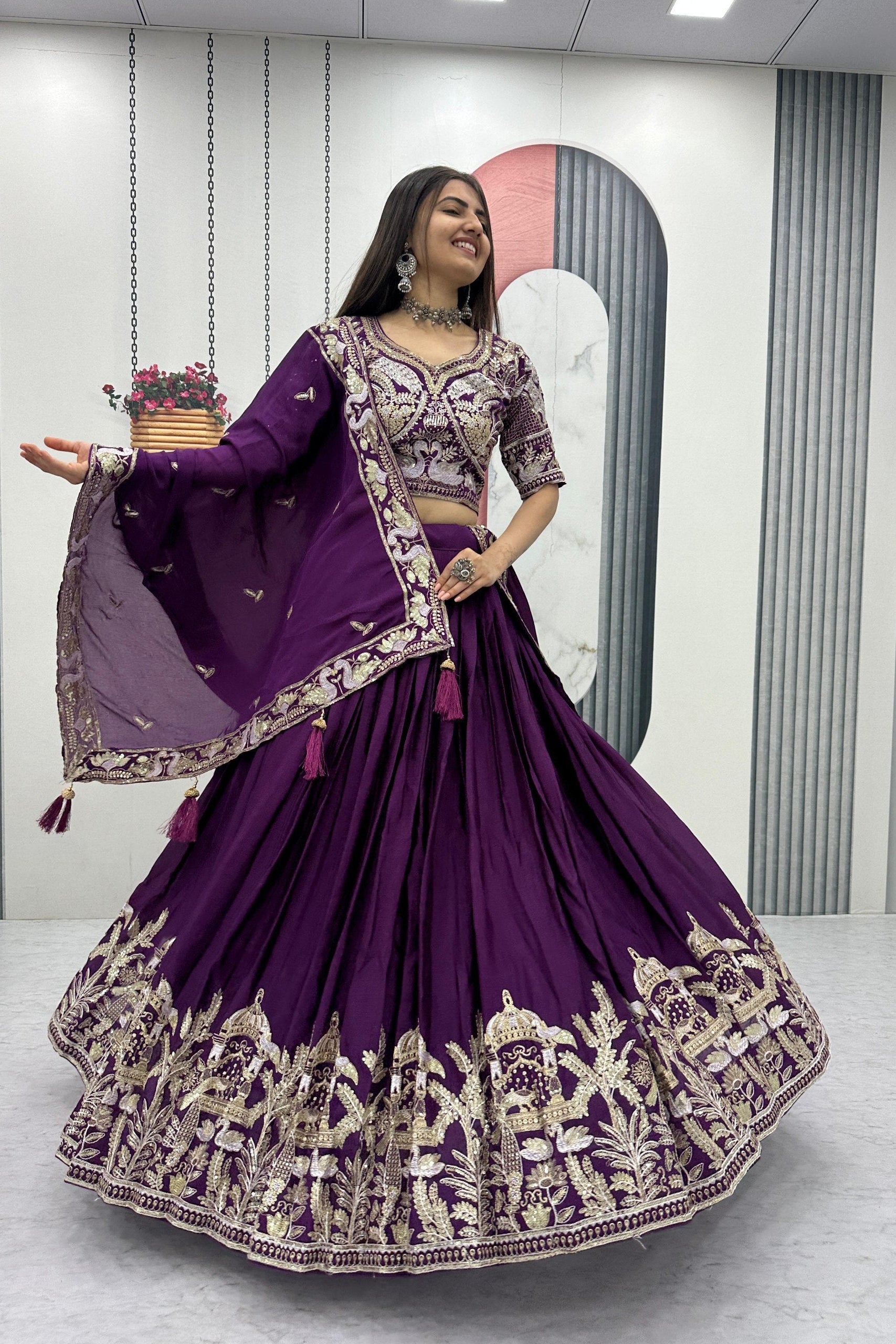 Premium Chinon Heavy Embroidered Lehenga Choli with Dupatta