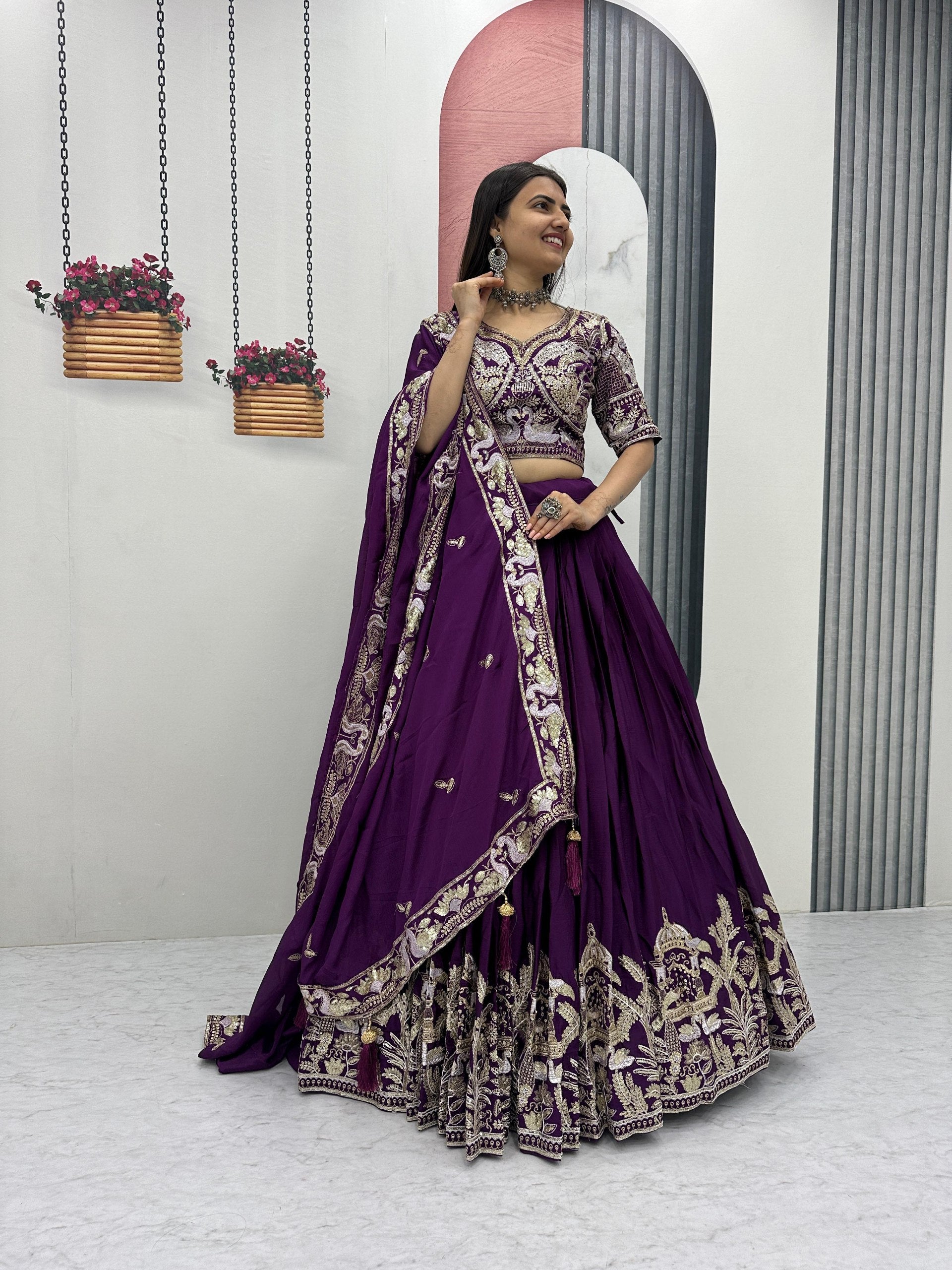 Premium Chinon Heavy Embroidered Lehenga Choli with Dupatta