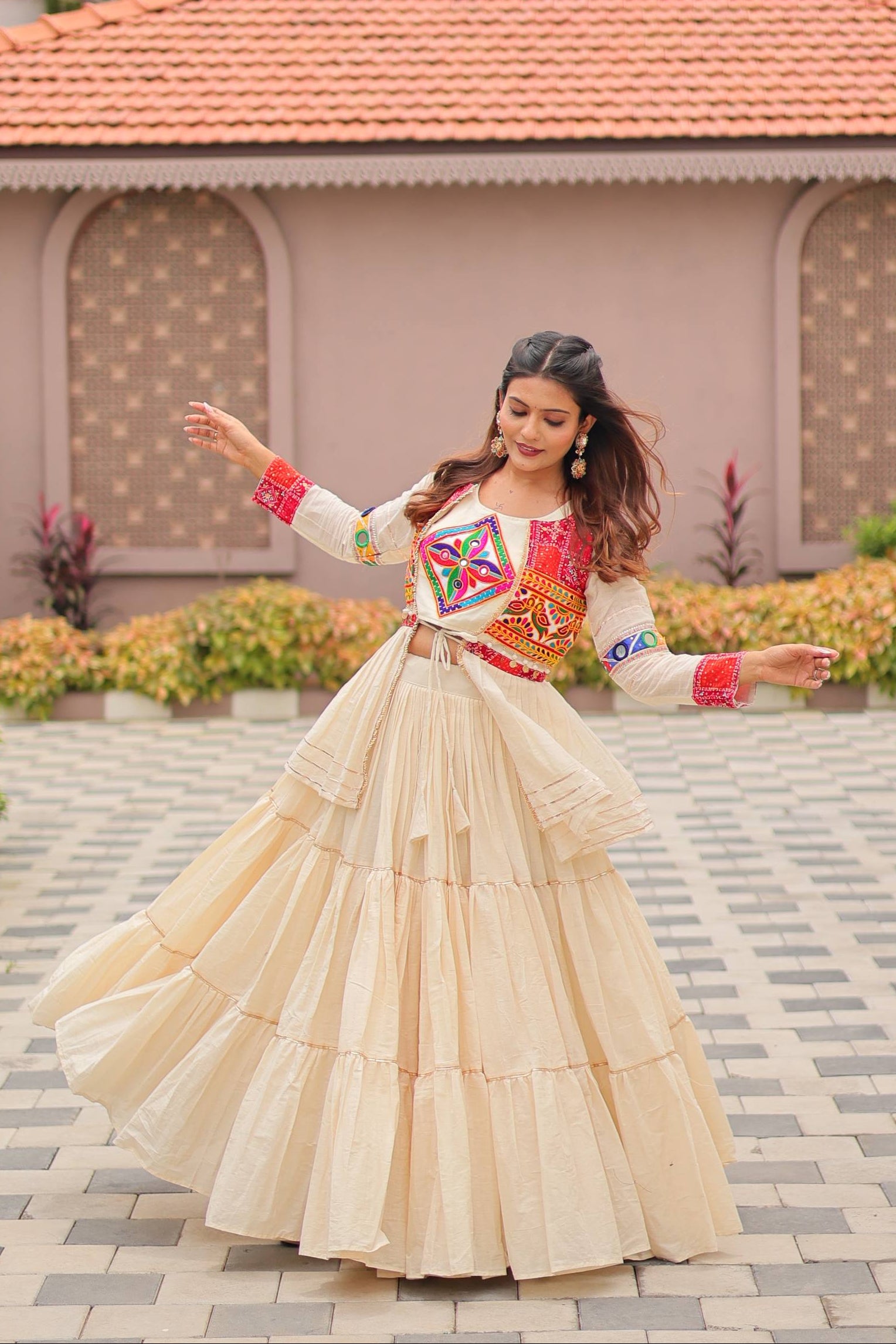 Heavy Gamthi Work Cotton Lehenga Choli with Designer Koti – 9 Meter Flair