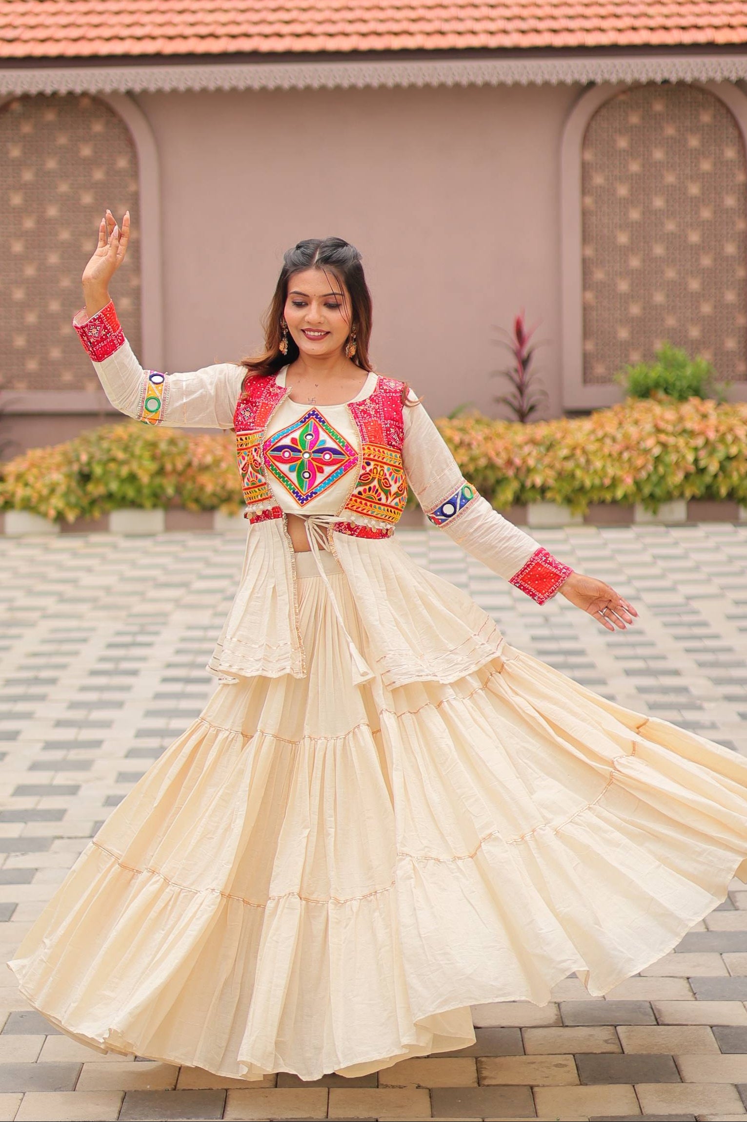 Heavy Gamthi Work Cotton Lehenga Choli with Designer Koti – 9 Meter Flair