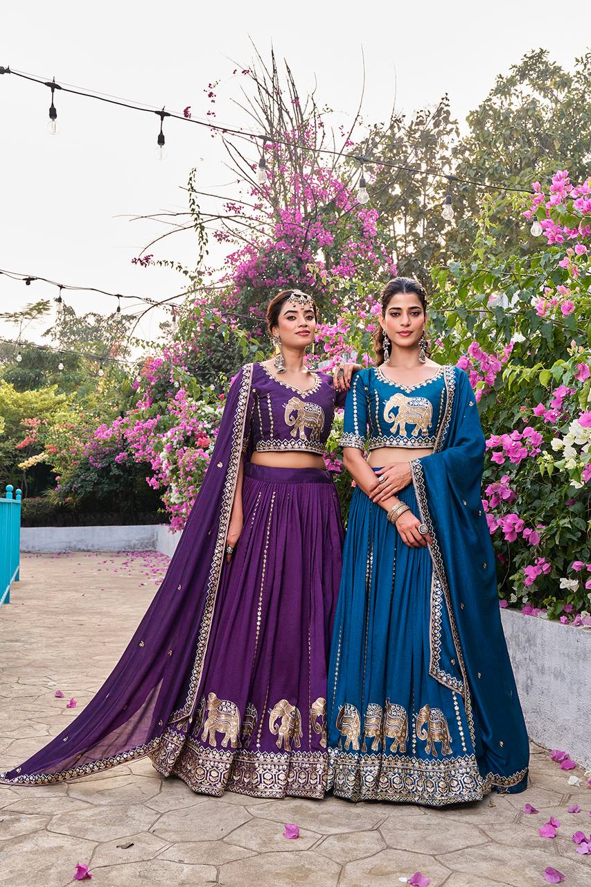 Pure Vichitra Lehenga Choli Set with Embroidery Sequence Work