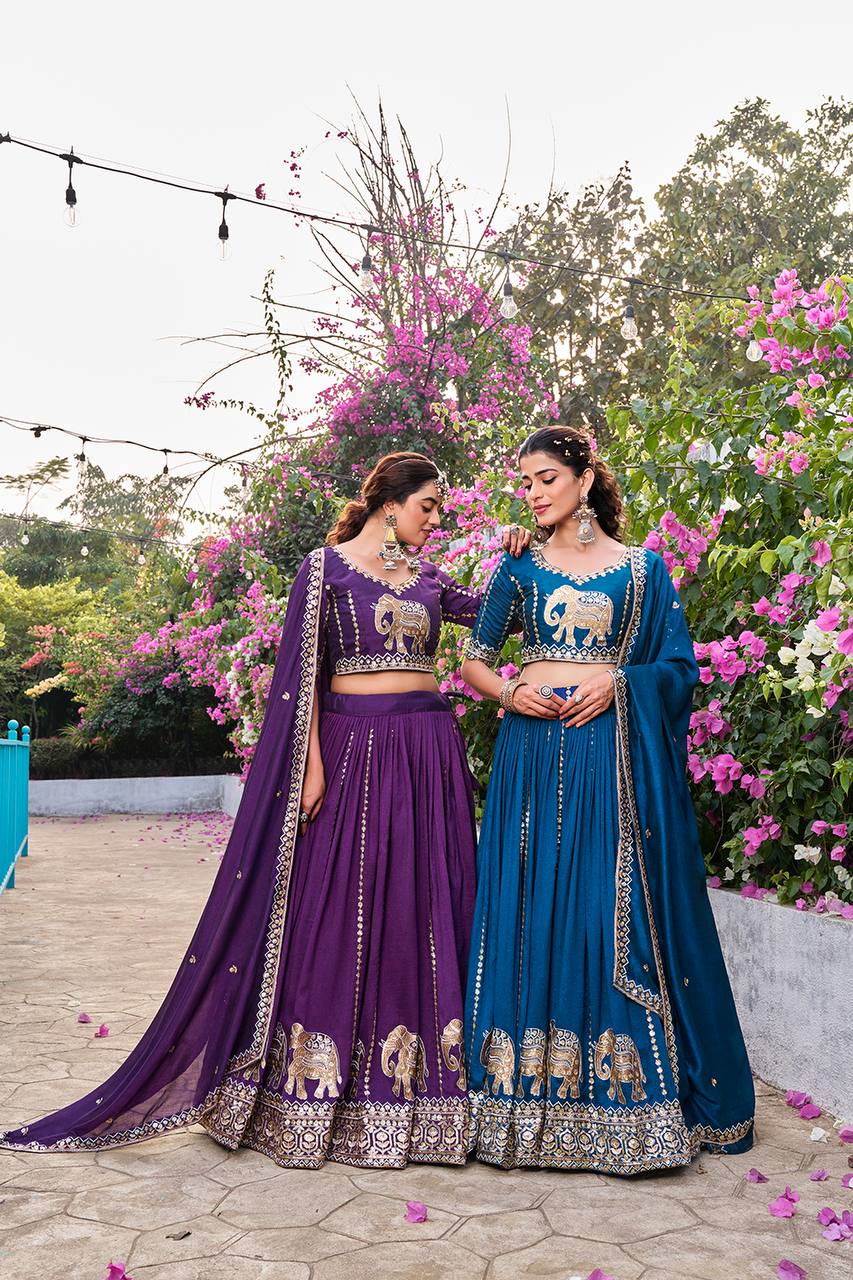 Pure Vichitra Lehenga Choli Set with Embroidery Sequence Work