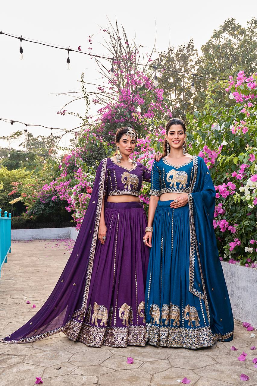 Pure Vichitra Lehenga Choli Set with Embroidery Sequence Work
