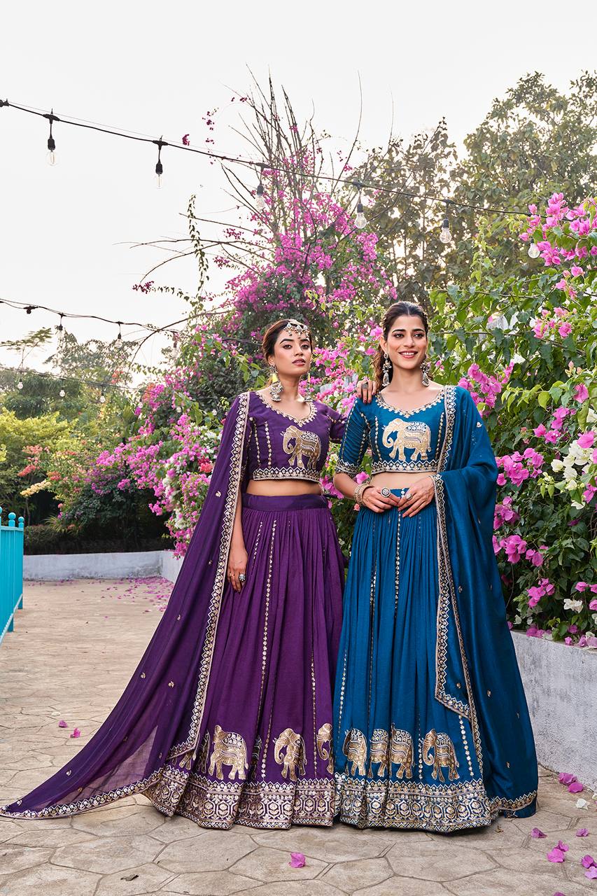 Pure Vichitra Lehenga Choli Set with Embroidery Sequence Work