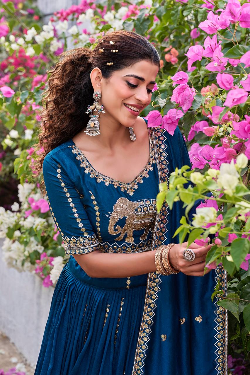 Pure Vichitra Lehenga Choli Set with Embroidery Sequence Work