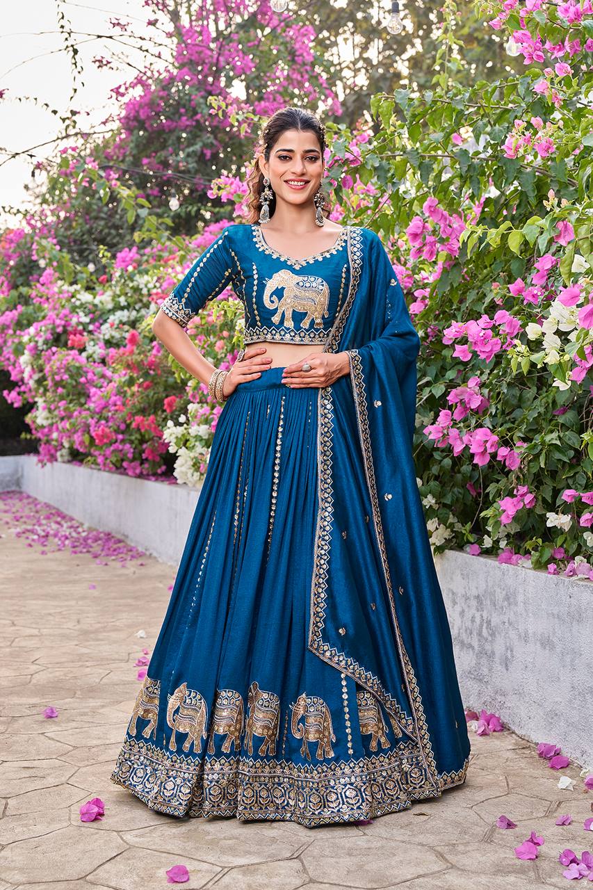 Pure Vichitra Lehenga Choli Set with Embroidery Sequence Work