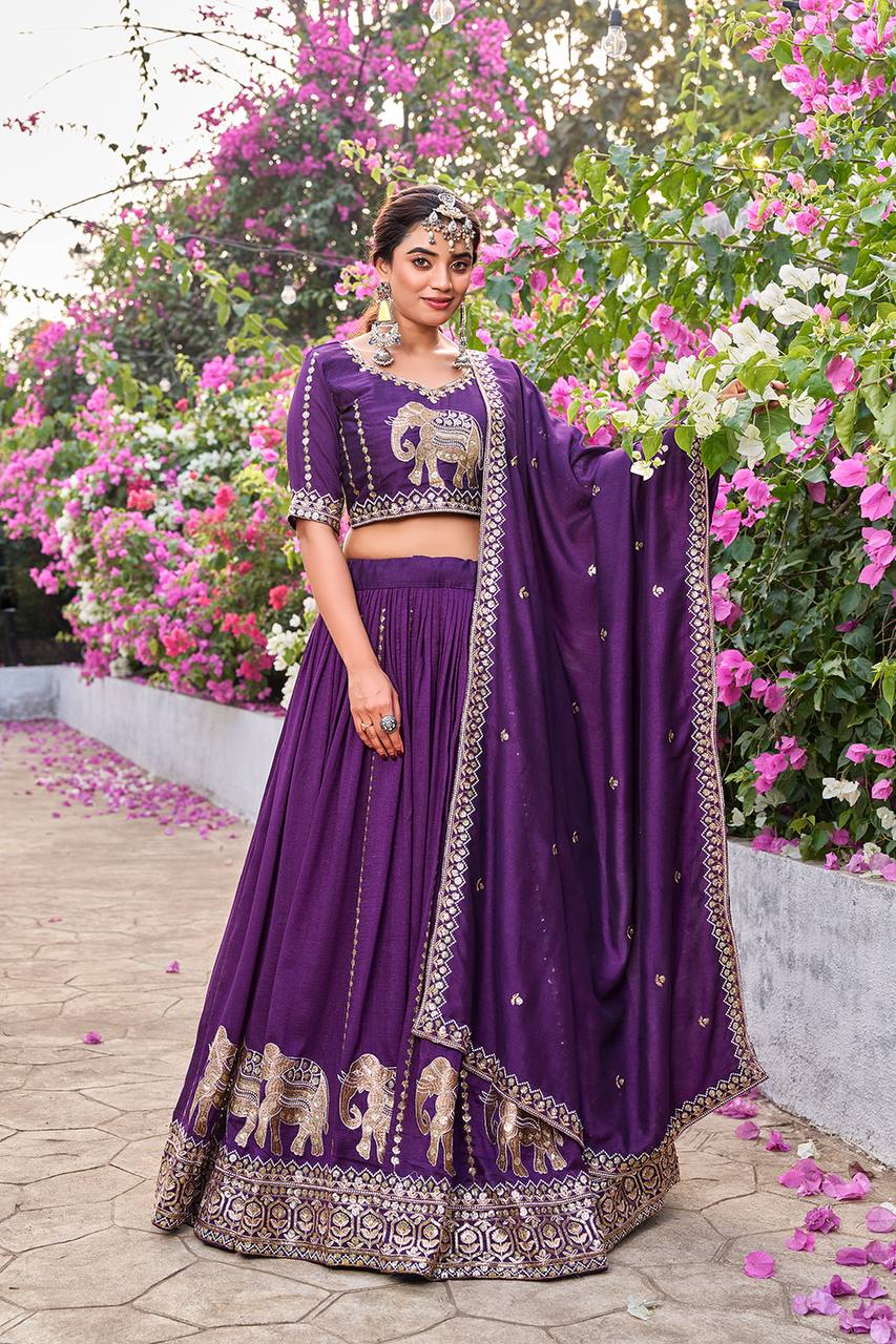 Pure Vichitra Lehenga Choli Set with Embroidery Sequence Work