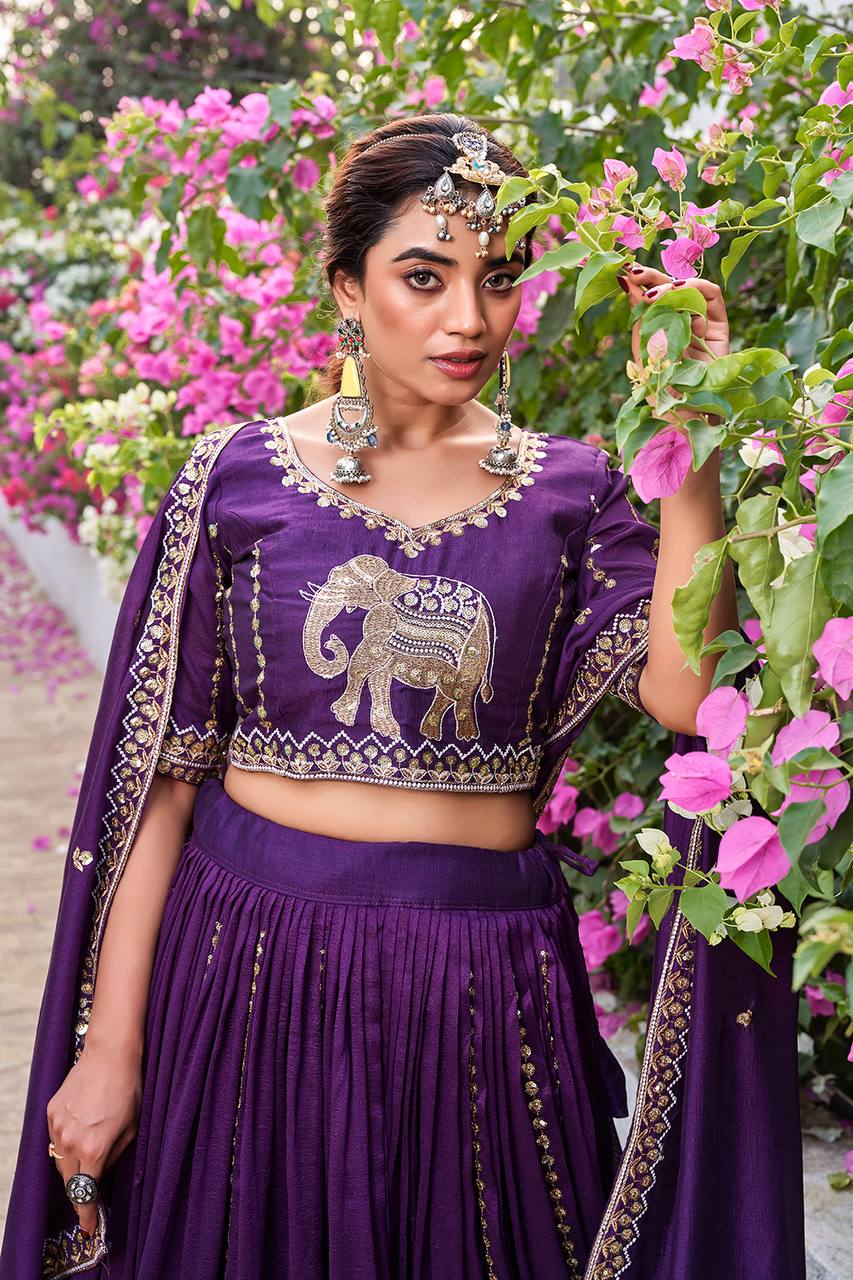 Pure Vichitra Lehenga Choli Set with Embroidery Sequence Work