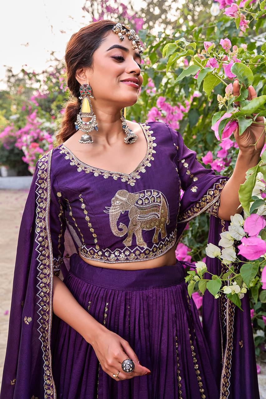 Pure Vichitra Lehenga Choli Set with Embroidery Sequence Work