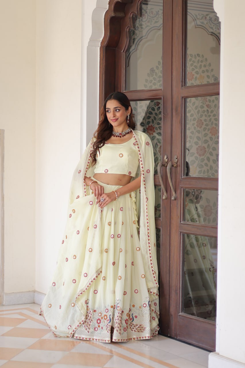 Designer Vichitra Silk Lehenga Set with Embroidered Dupatta – Festive & Wedding Wear