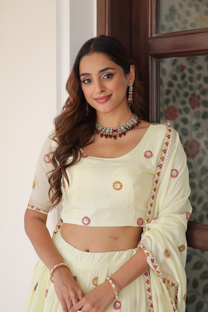 Designer Vichitra Silk Lehenga Set with Embroidered Dupatta – Festive & Wedding Wear