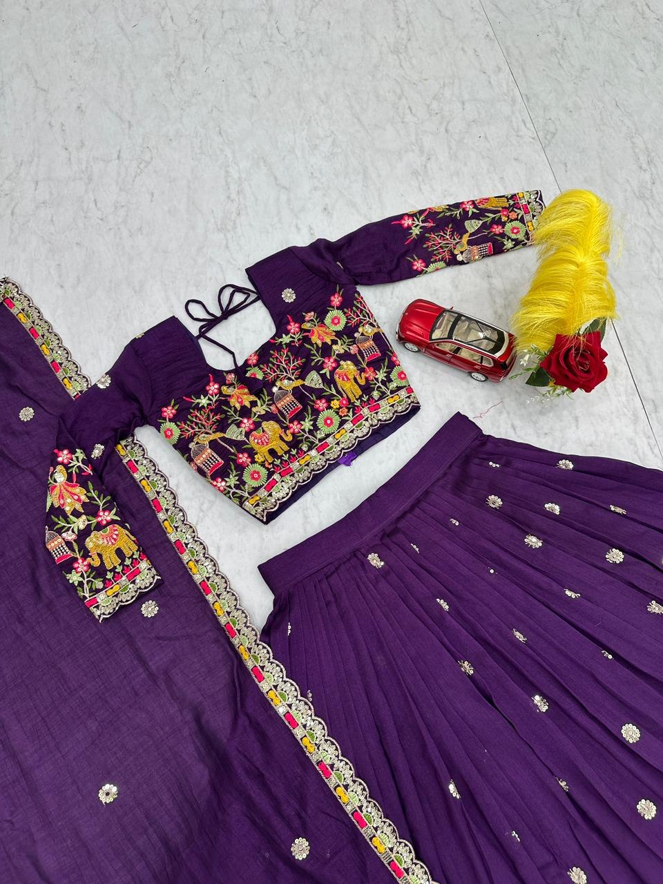Chinon Coding Thread Embroidered Lehenga Choli with Dupatta