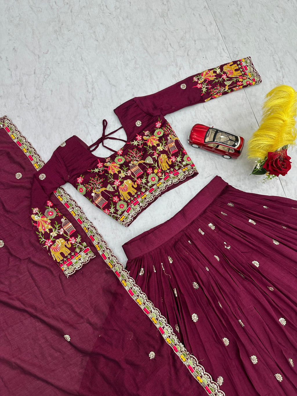 Chinon Coding Thread Embroidered Lehenga Choli with Dupatta