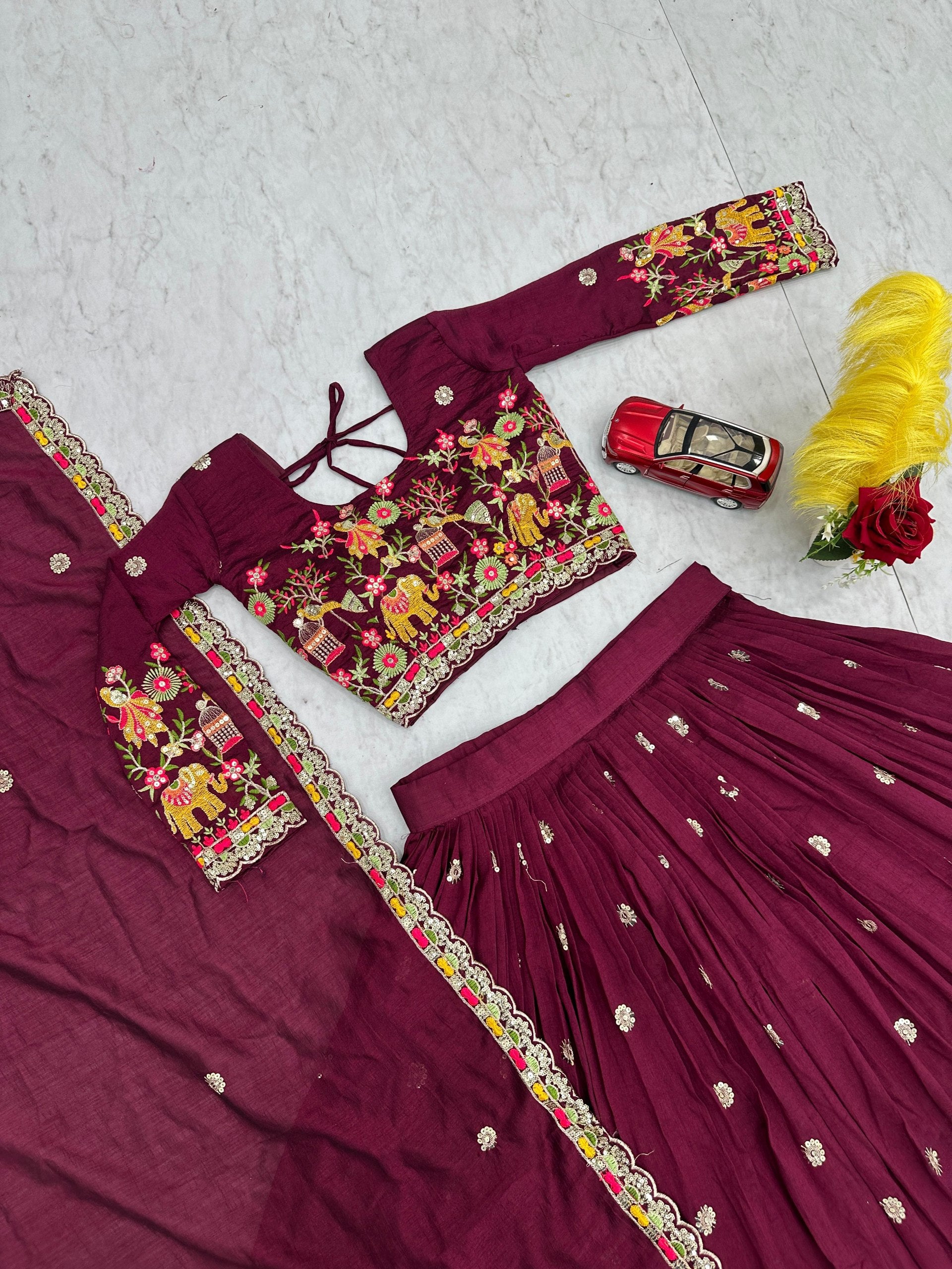 Chinon Coding Thread Embroidered Lehenga Choli with Dupatta