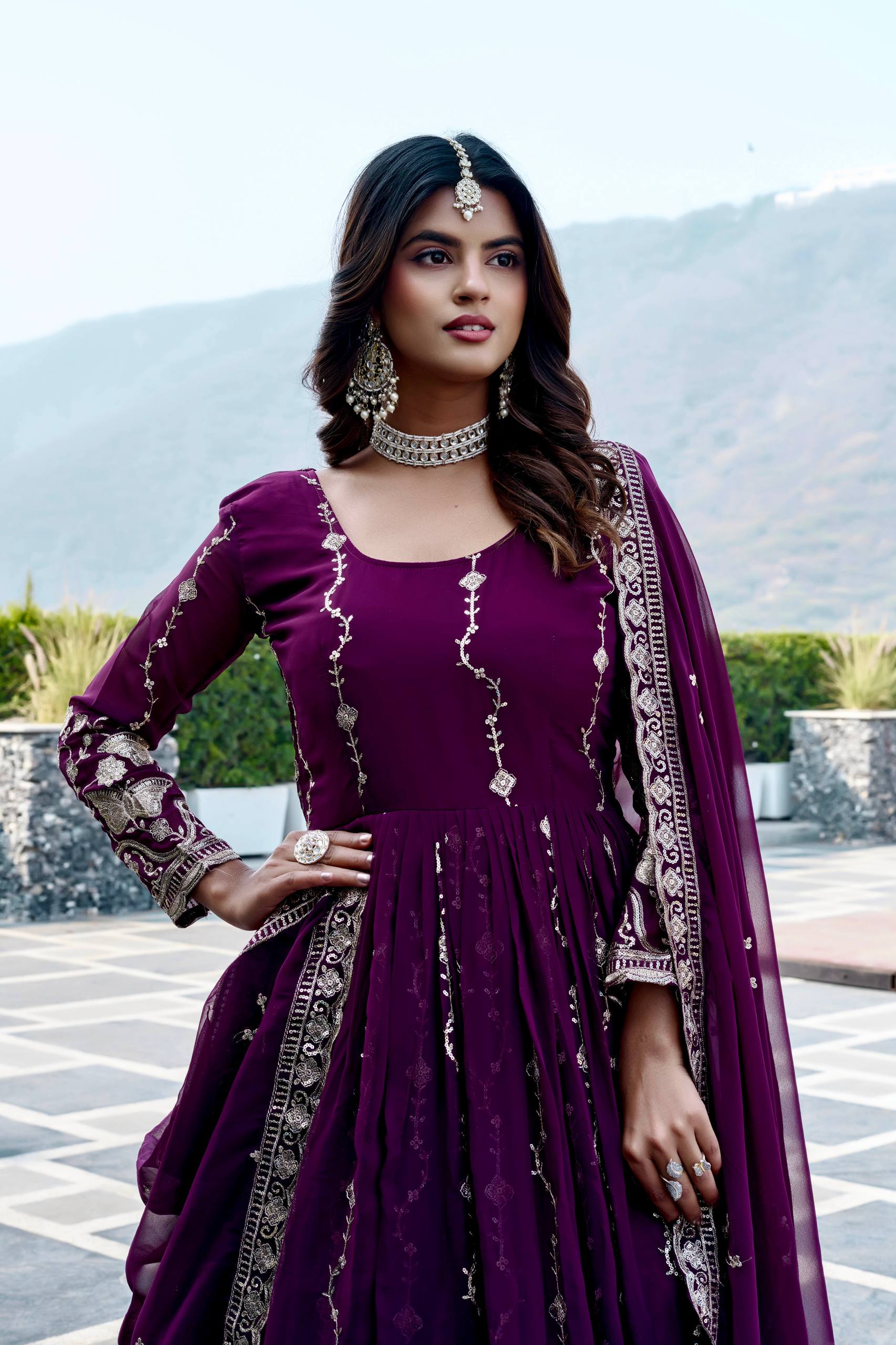 Elegant Fox Georgette Gown with Heavy Sequence Embroidered Dupatta