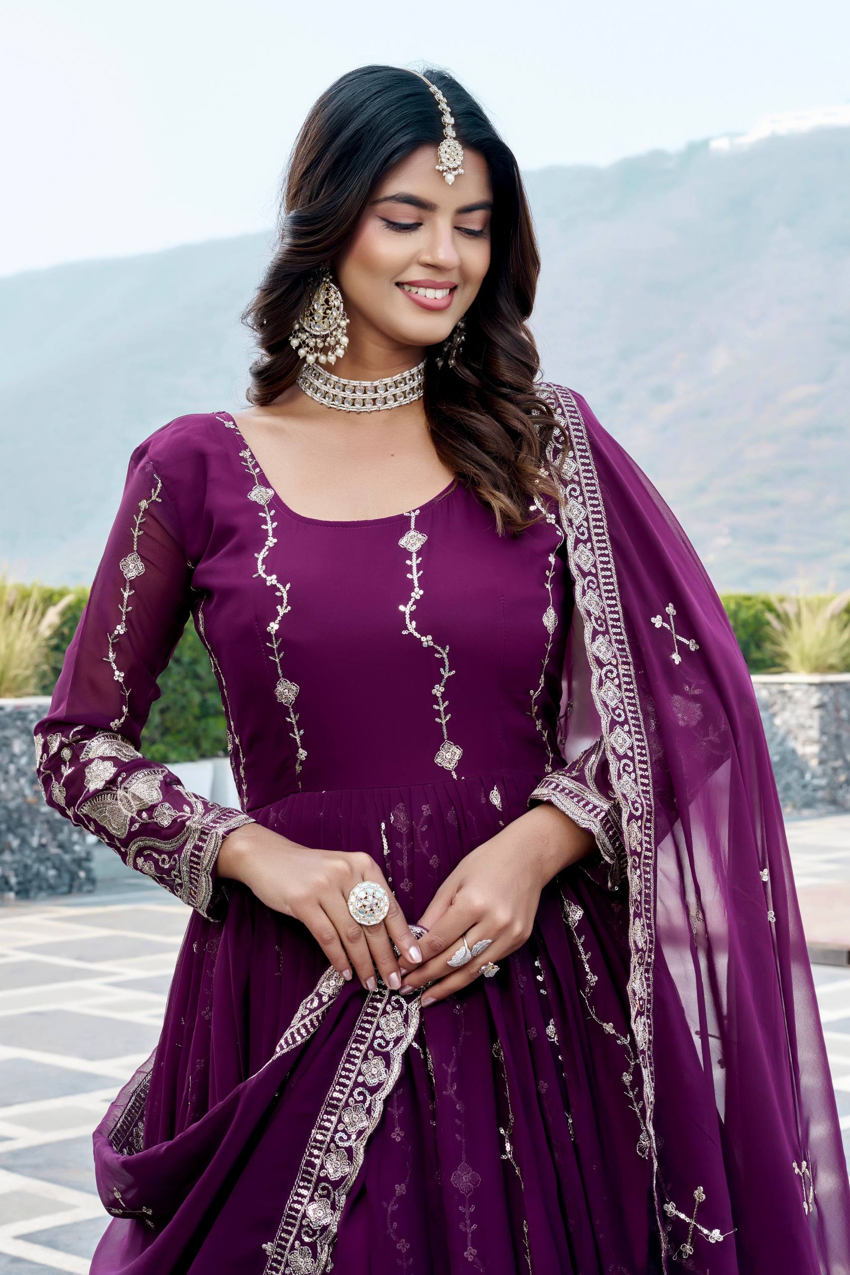 Elegant Fox Georgette Gown with Heavy Sequence Embroidered Dupatta