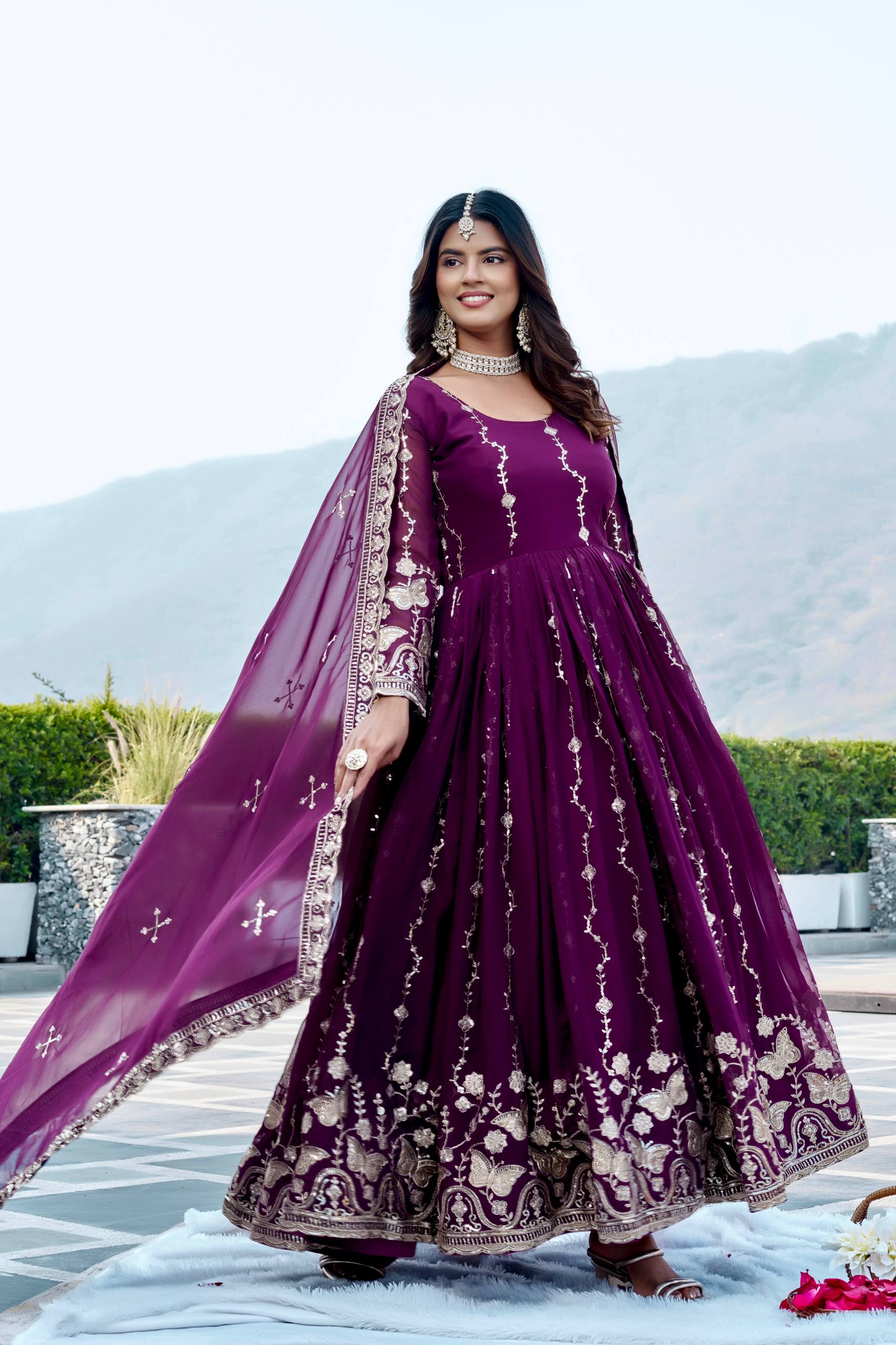 Elegant Fox Georgette Gown with Heavy Sequence Embroidered Dupatta