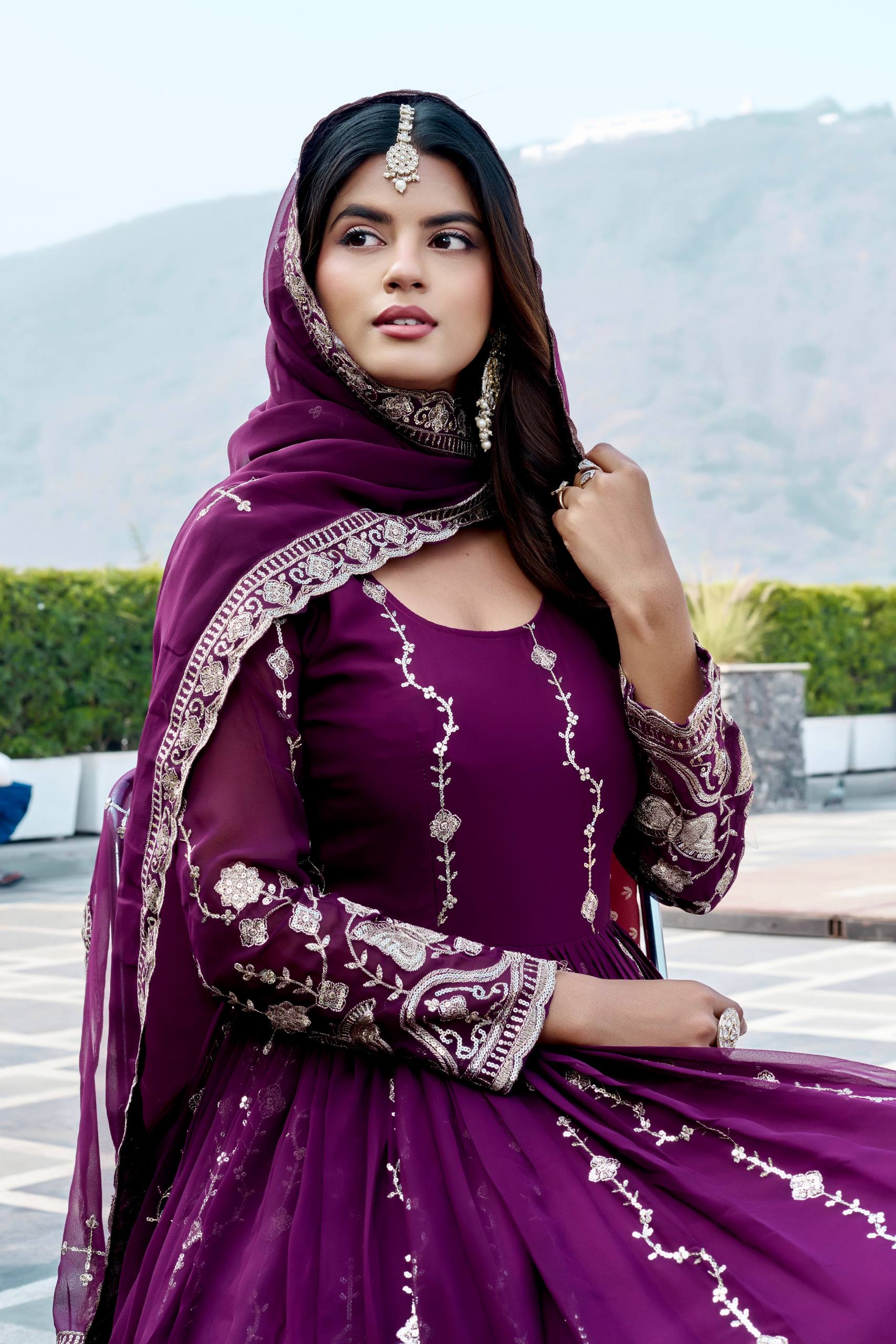 Elegant Fox Georgette Gown with Heavy Sequence Embroidered Dupatta