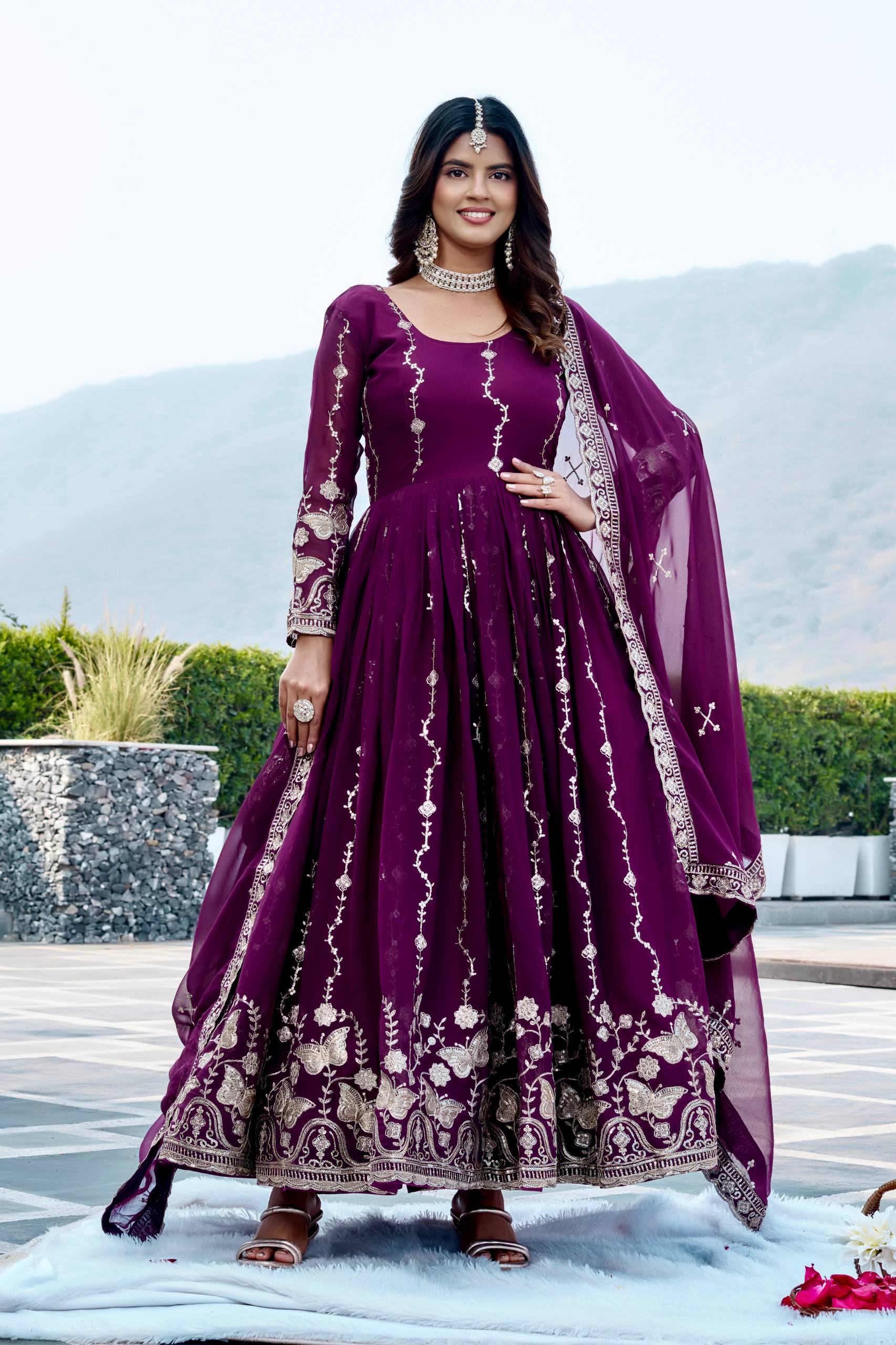 Elegant Fox Georgette Gown with Heavy Sequence Embroidered Dupatta