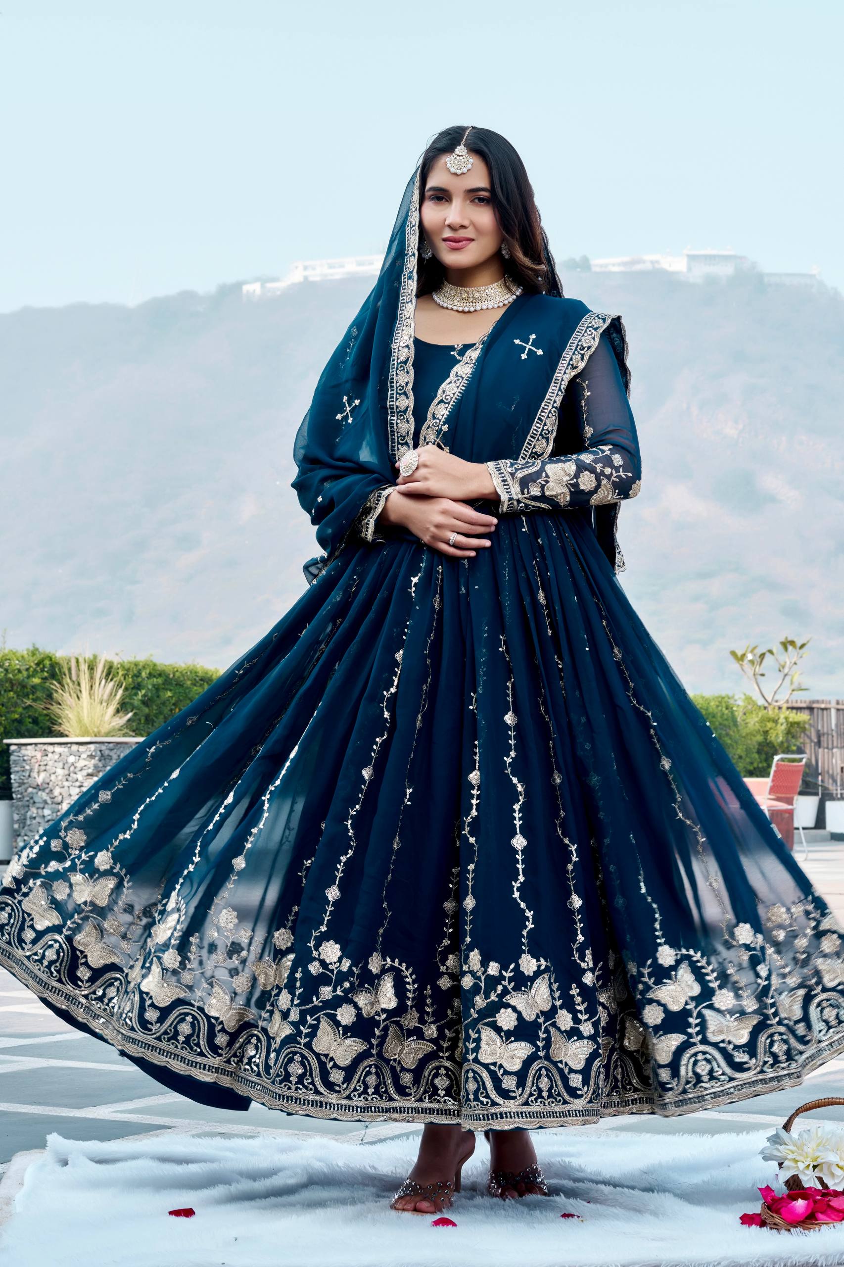 Elegant Fox Georgette Gown with Heavy Sequence Embroidered Dupatta