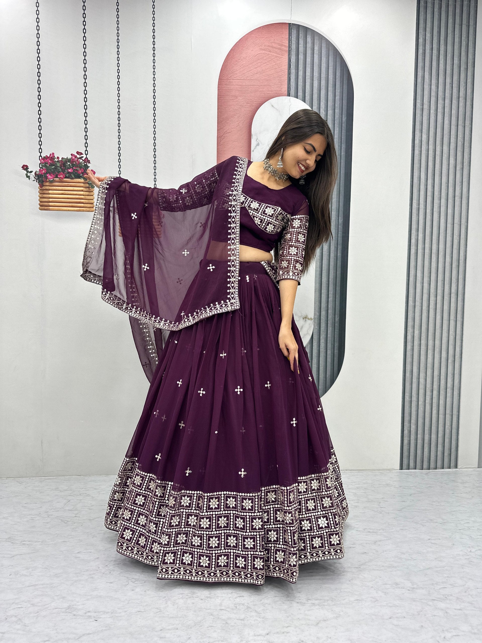 Fox Georgette Heavy Embroidered Lehenga Choli with Dupatta