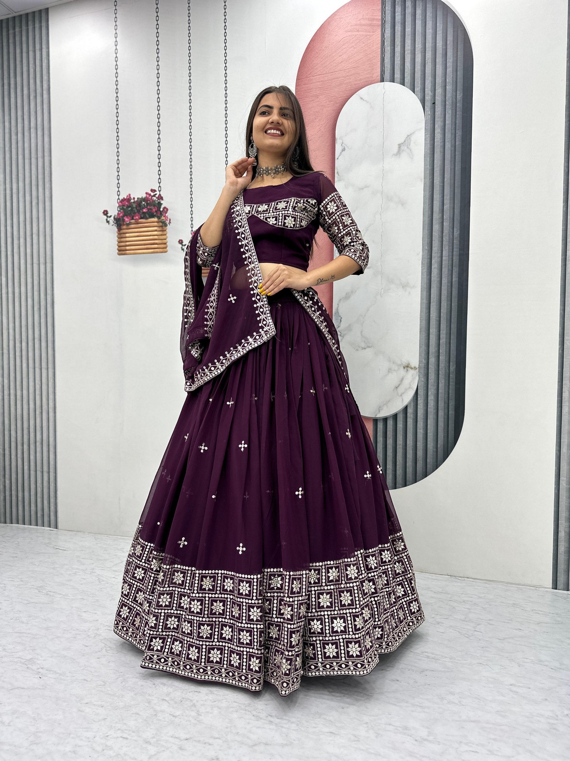 Fox Georgette Heavy Embroidered Lehenga Choli with Dupatta