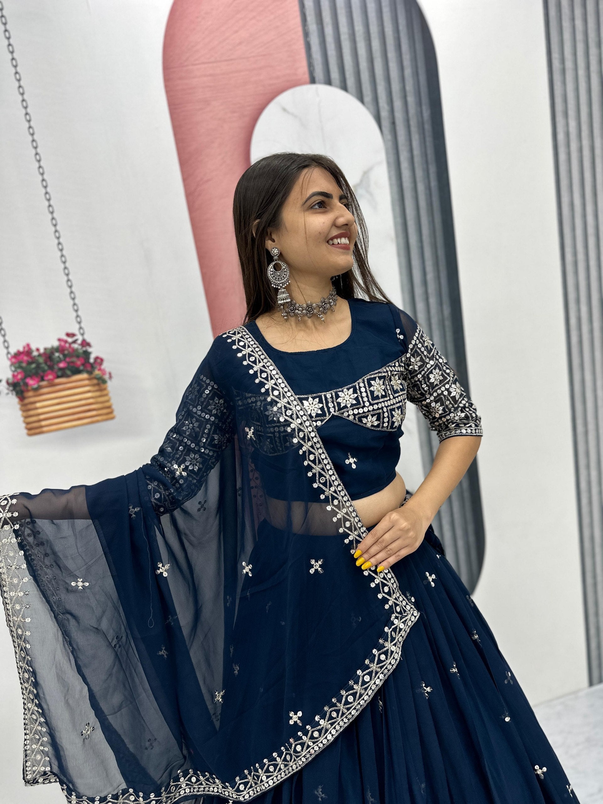 Fox Georgette Heavy Embroidered Lehenga Choli with Dupatta