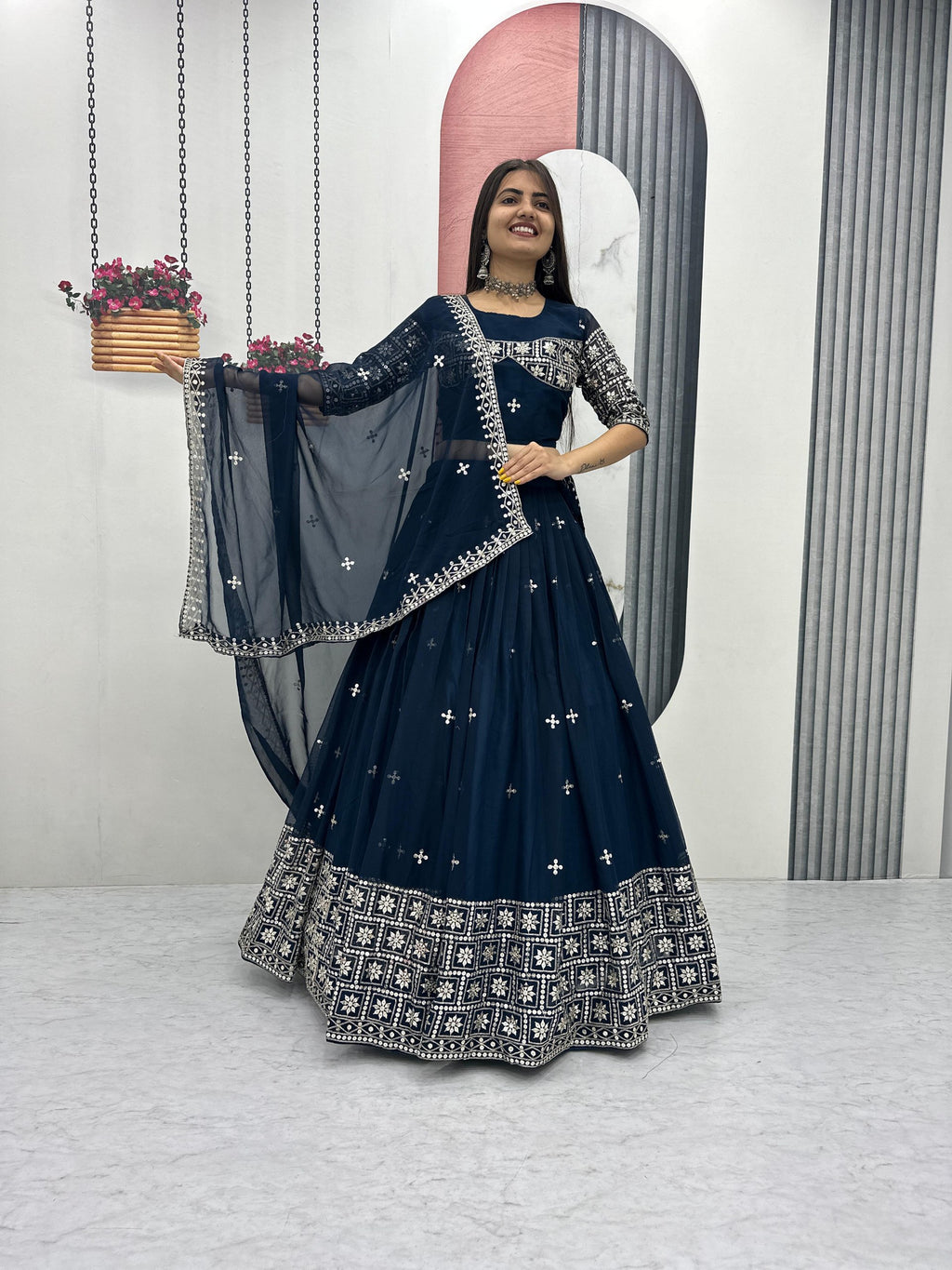 Fox Georgette Heavy Embroidered Lehenga Choli with Dupatta