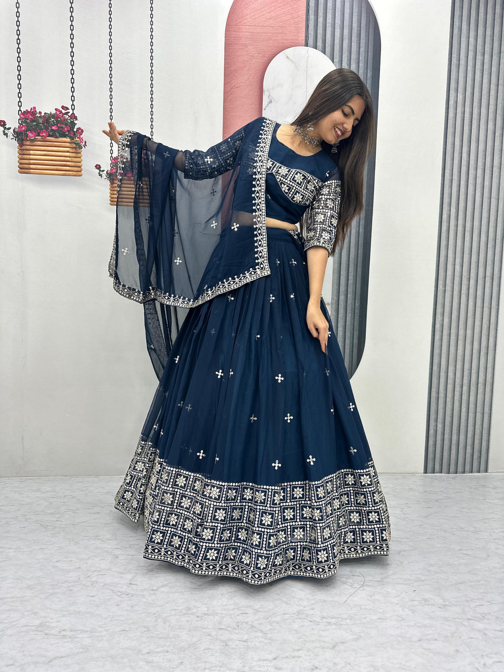 Fox Georgette Heavy Embroidered Lehenga Choli with Dupatta