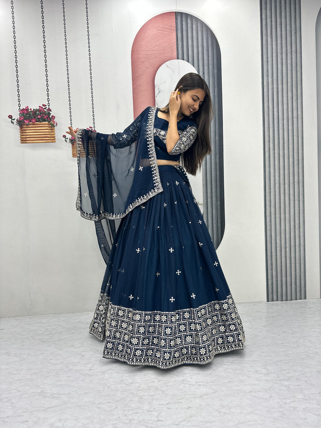 Fox Georgette Heavy Embroidered Lehenga Choli with Dupatta