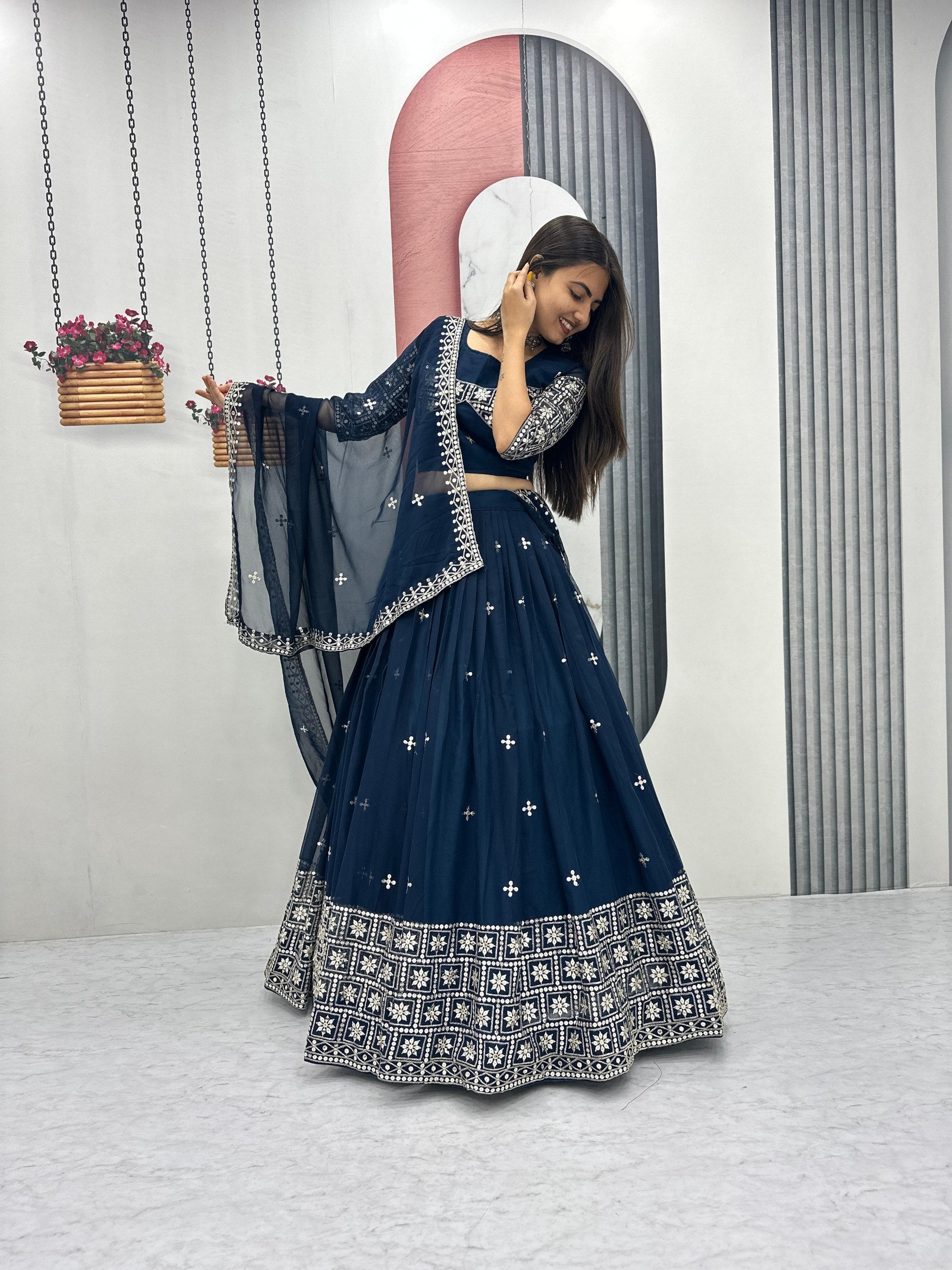 Fox Georgette Heavy Embroidered Lehenga Choli with Dupatta